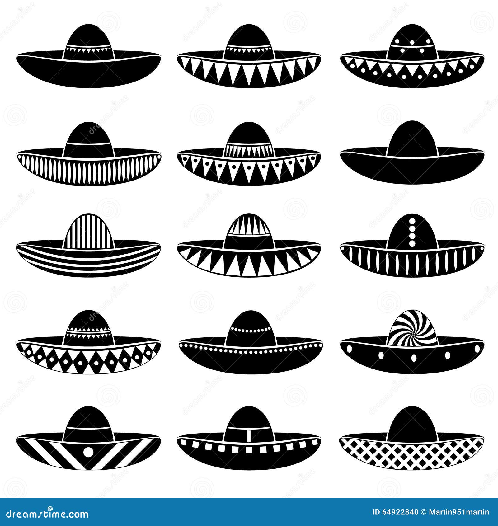 mexico sombrero hat variations icons set