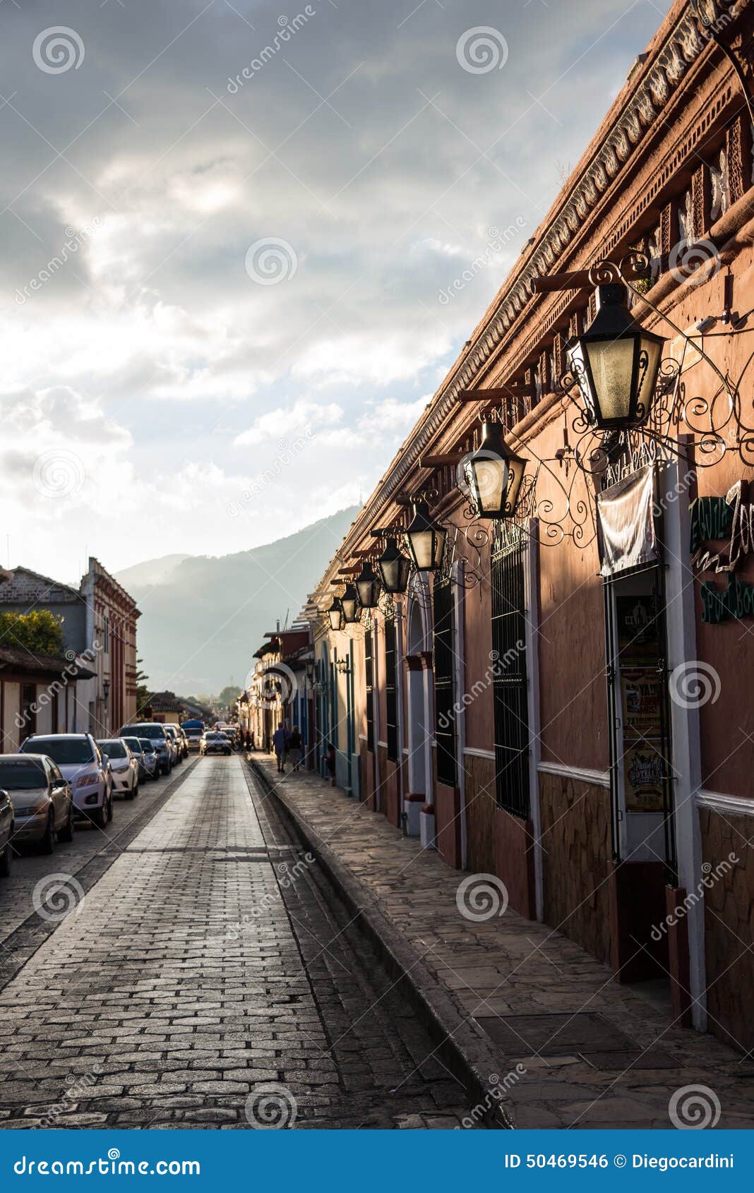 mexico typical street in san cristobal de las casas. town locate