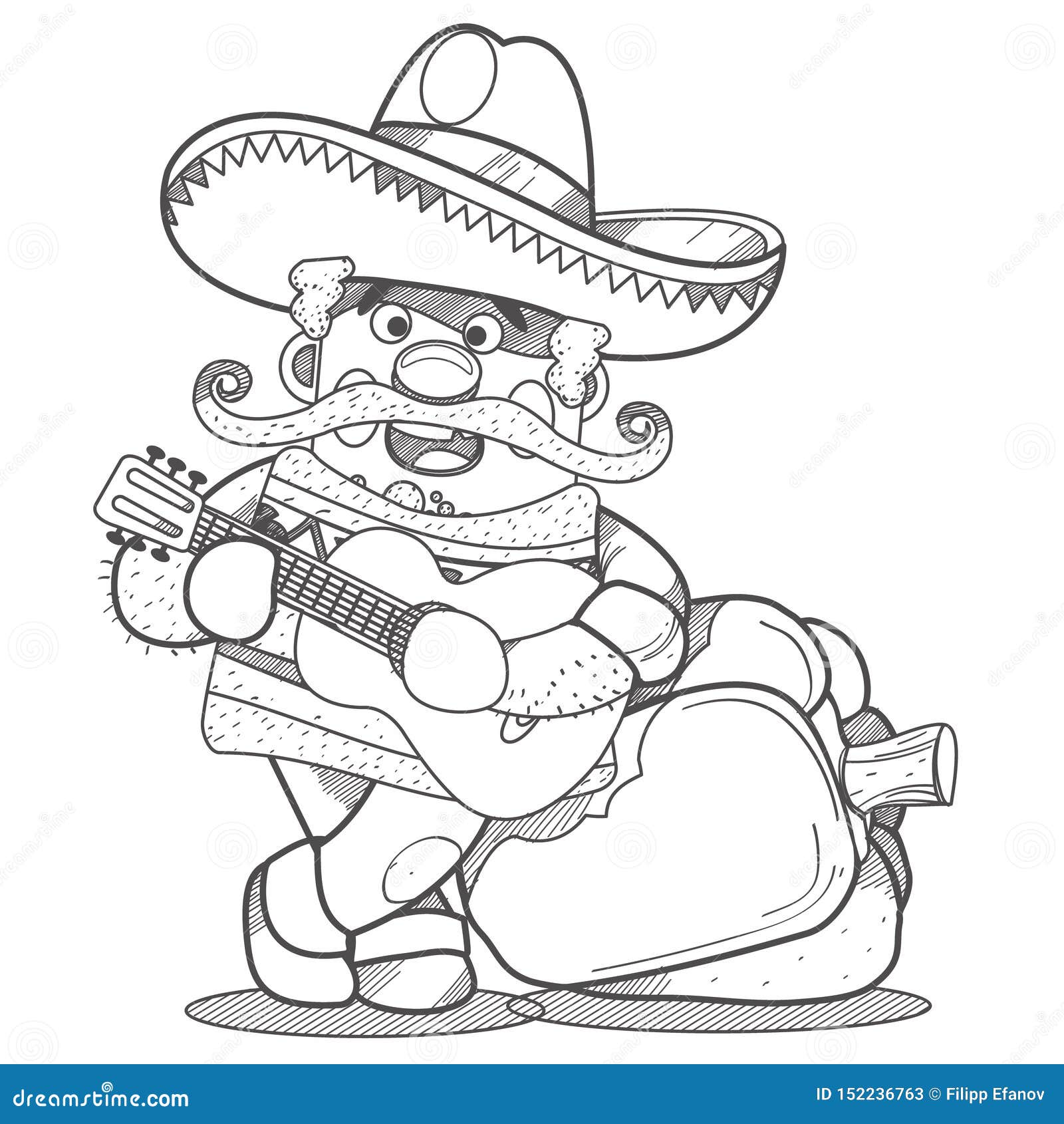 Mexikaner In Einem Sombrero Mit Einer Gitarrenschwarzweiss Zeichnung Fur Die Farbung Stock Abbildung Illustration Von Gitarrenschwarzweiss Sombrero