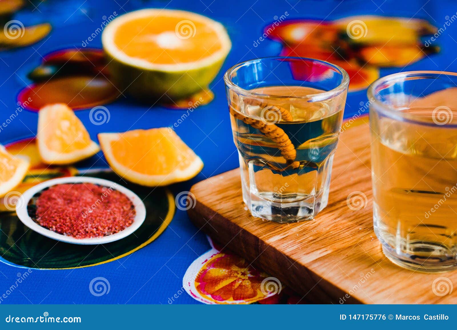 Mezcal Shot with Chili Salt and Agave Worm, Mexican Drink in Mexico ...