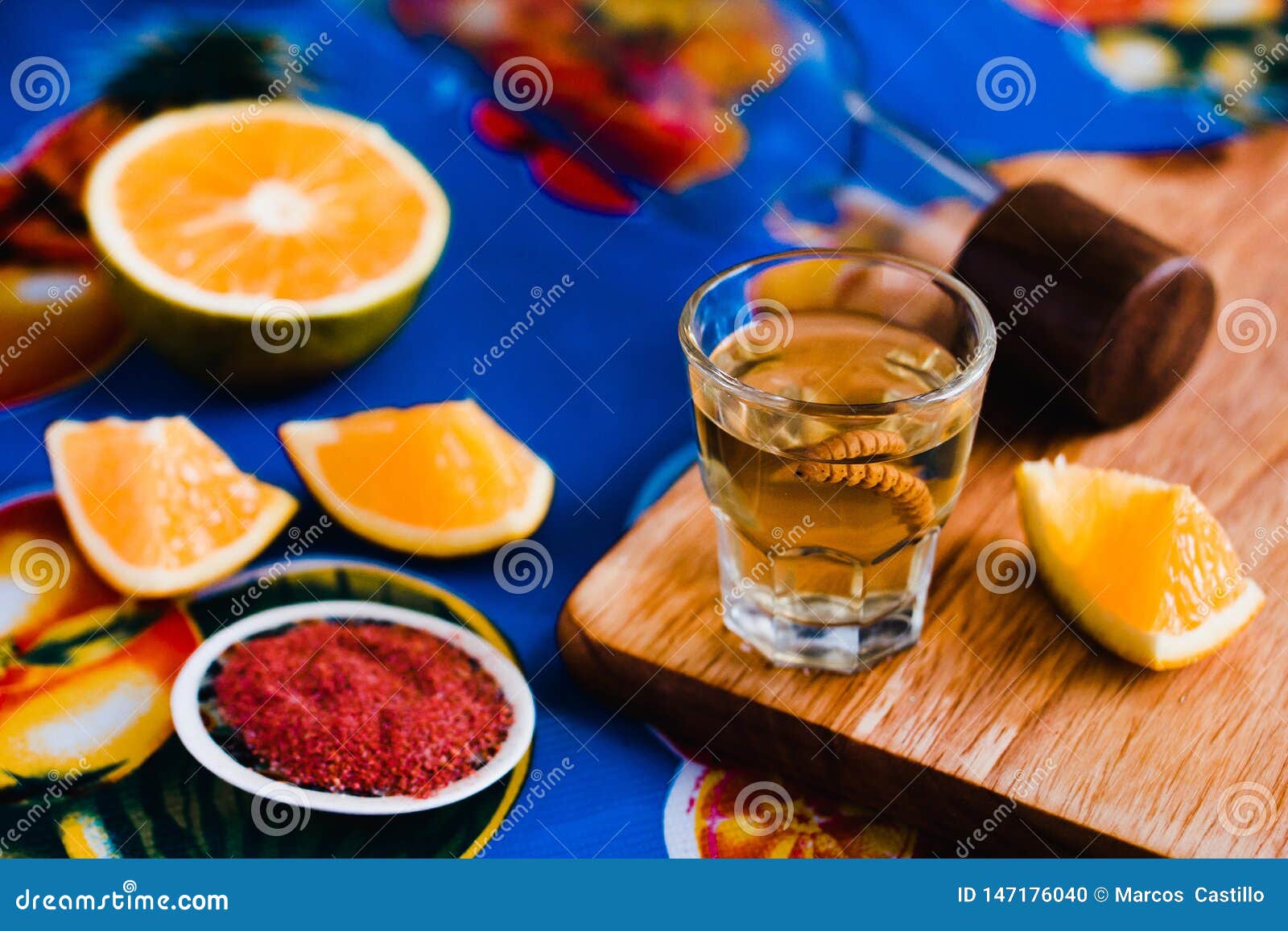 Mezcal Shot with Chili Salt and Agave Worm, Mexican Drink in Mexico ...