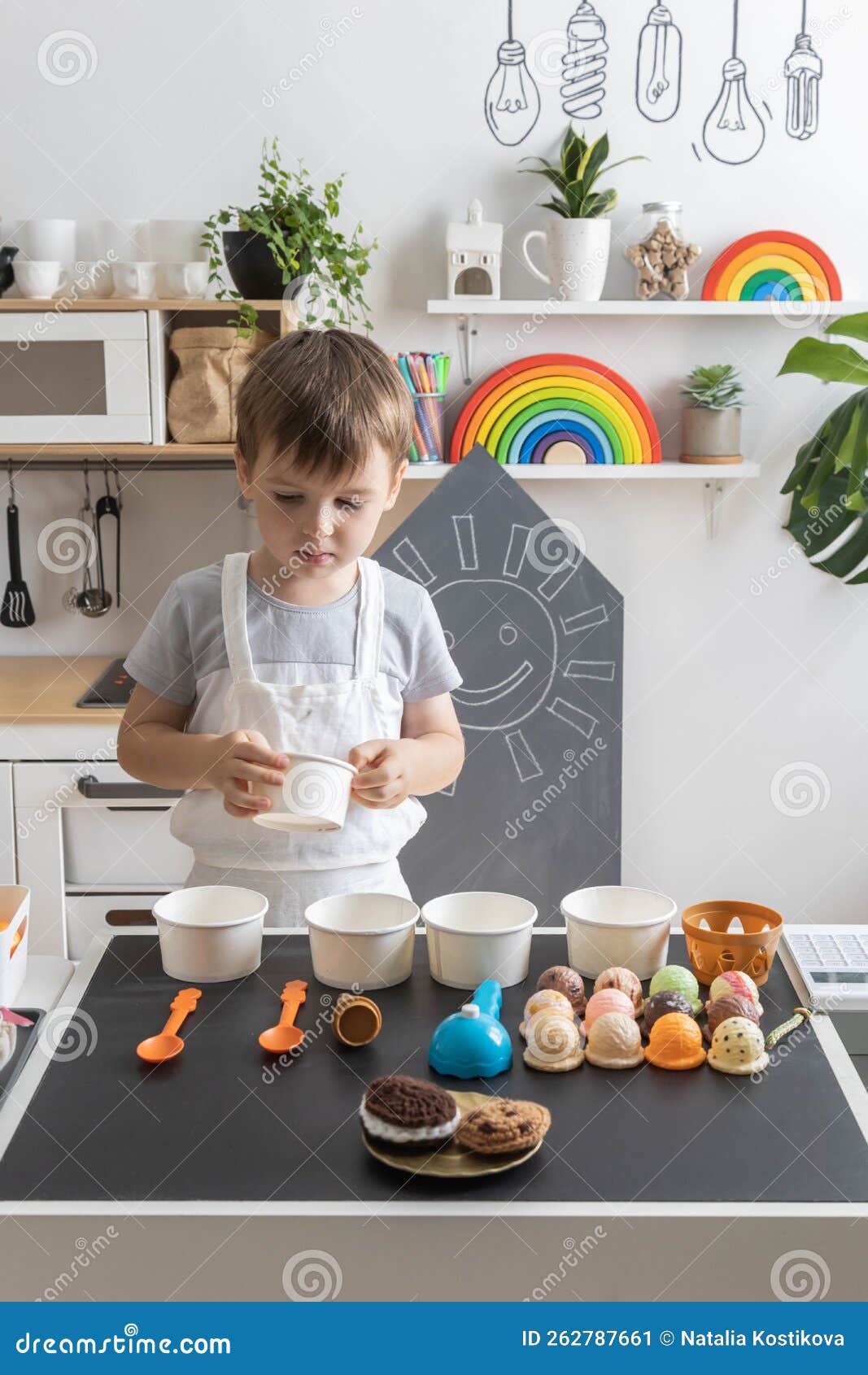 Brinquedo de sorvete, conjunto de jogo de balcão de sorvete de madeira para  crianças, brinquedo de