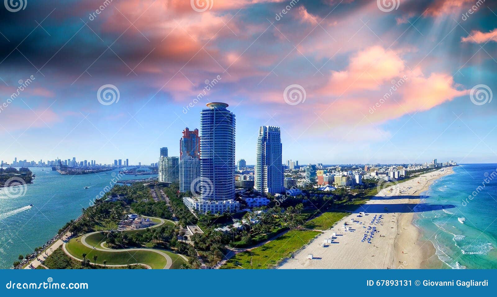 Miami Beach Florida Beautiful Panoramic Aerial View At Sunset Stock Image Image Of Buildings Architecture