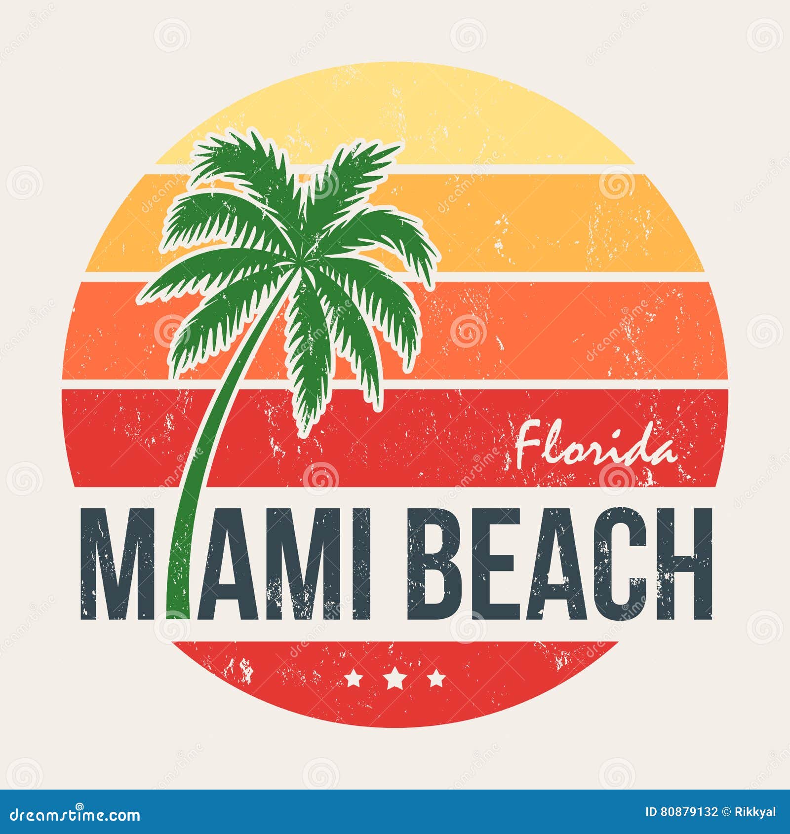 miami beach florida tee print with palm tree.