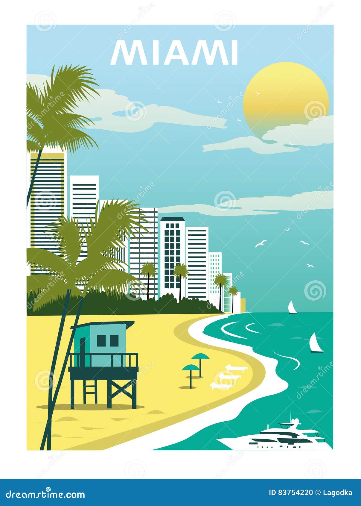 Summer time miami beach florida design Royalty Free Vector