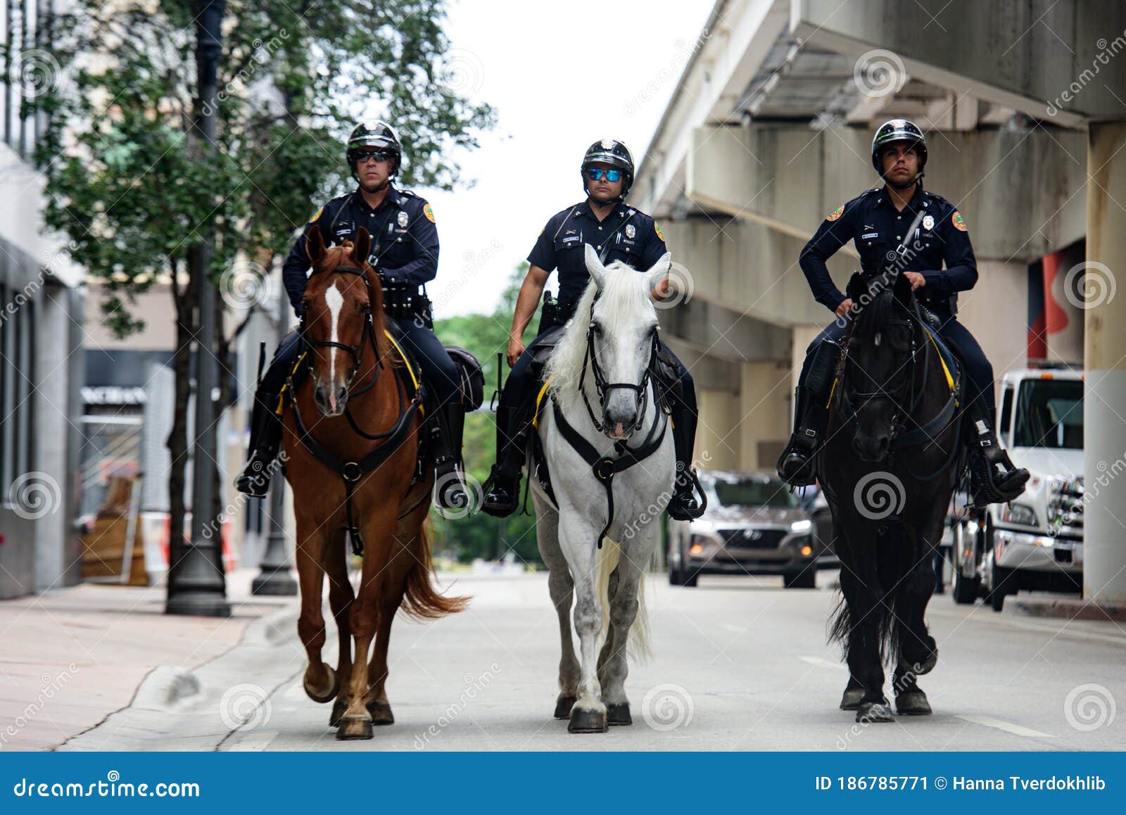 Miami Downtown, FL, USA - JUNE 4, 2020: Police Officers on Horseback.  Mounted Police. Editorial Photo - Image of horse, riding: 186785771
