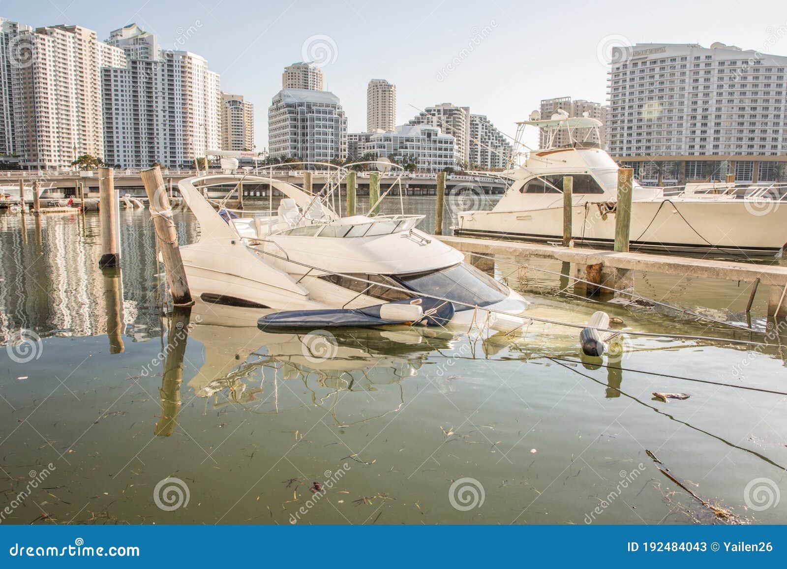 Miami, Florida - September 16, 2017: Sunken Boat on Brickell Bay Avenue ...