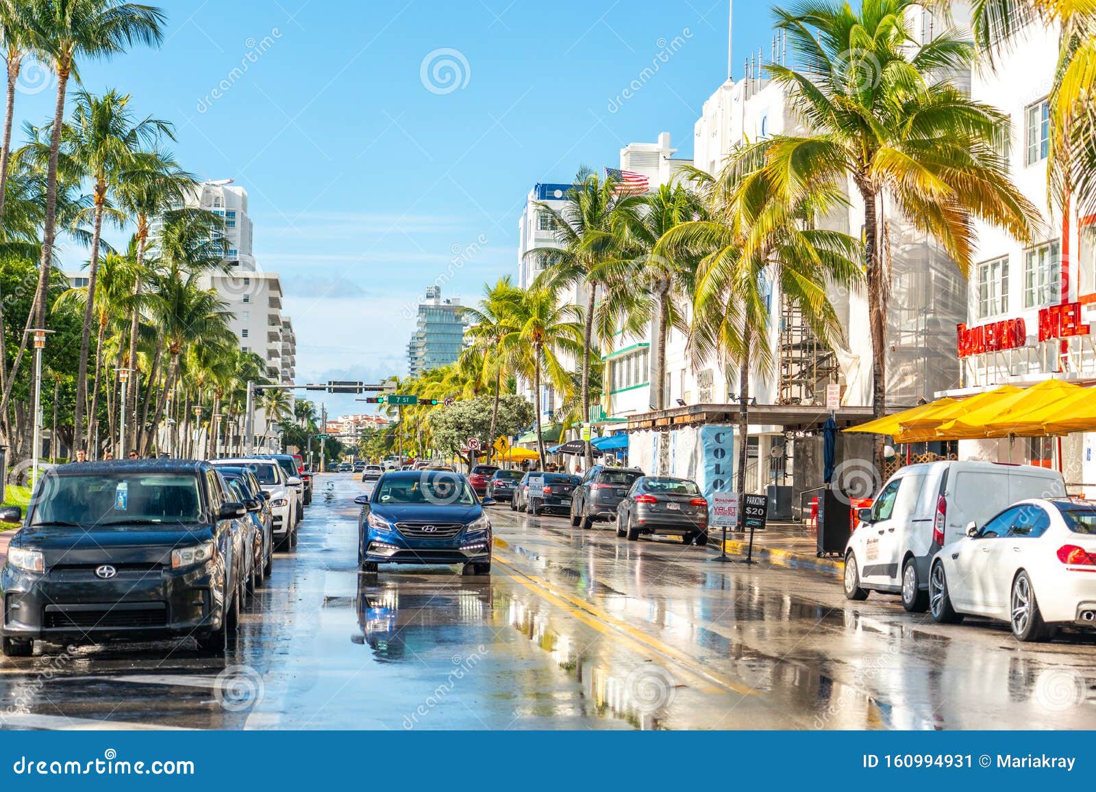 Miami, USA September 09, 2019 Ocean Drive Street after Rain in the