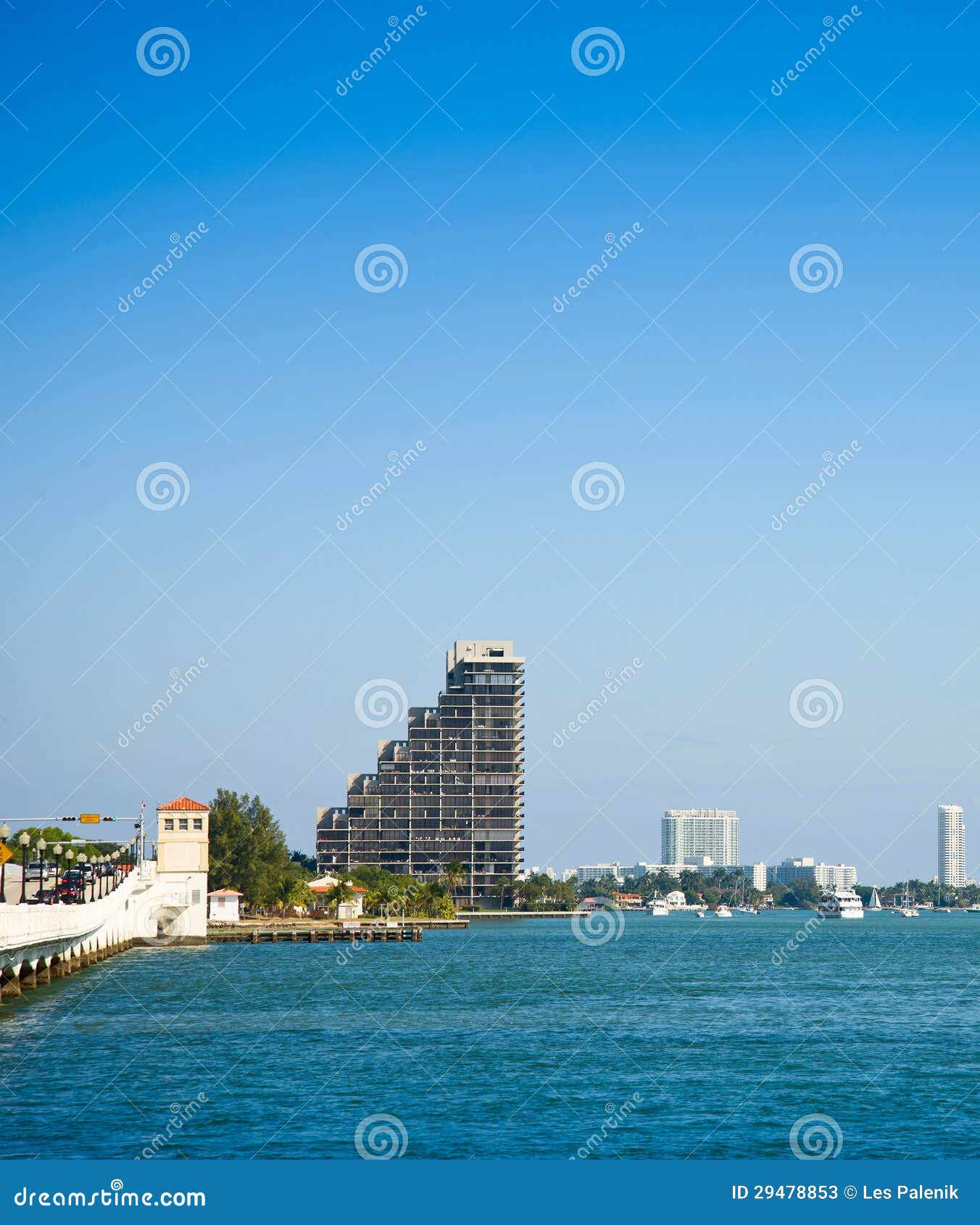 Miami Causeway and Buildings Stock Image Image of