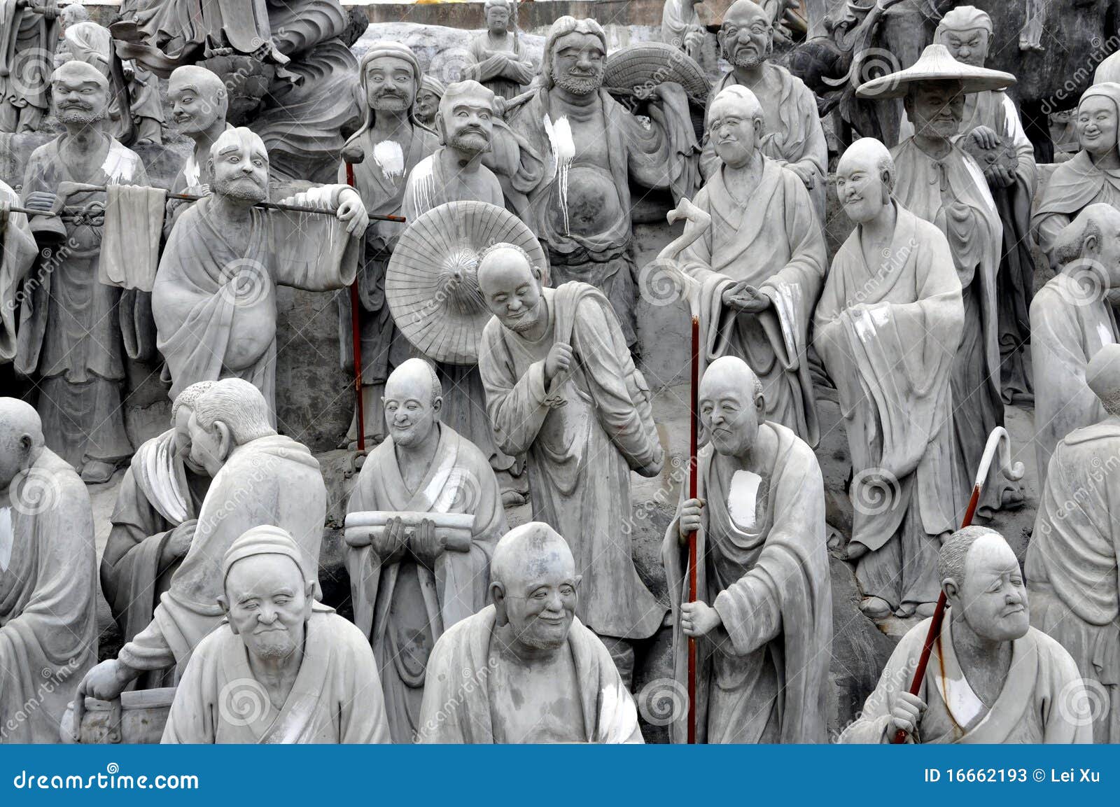 mianyang, china: tableaux sculptures at temple