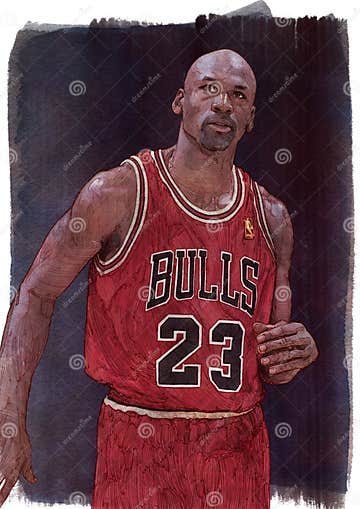 Michael Jordan Watercolor and Ink Illustration Portrait Editorial Photo ...