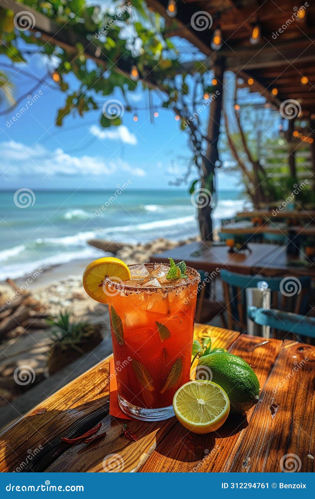 michelada at a beachfront mexican cantina