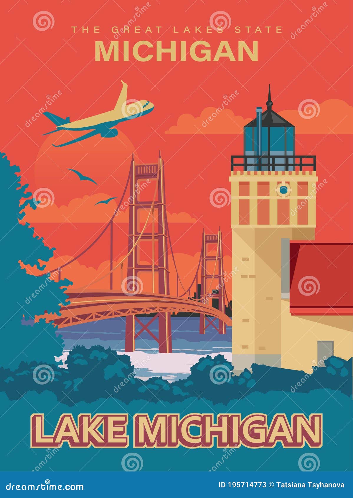 michigan. the great lakes state. touristic poster in 