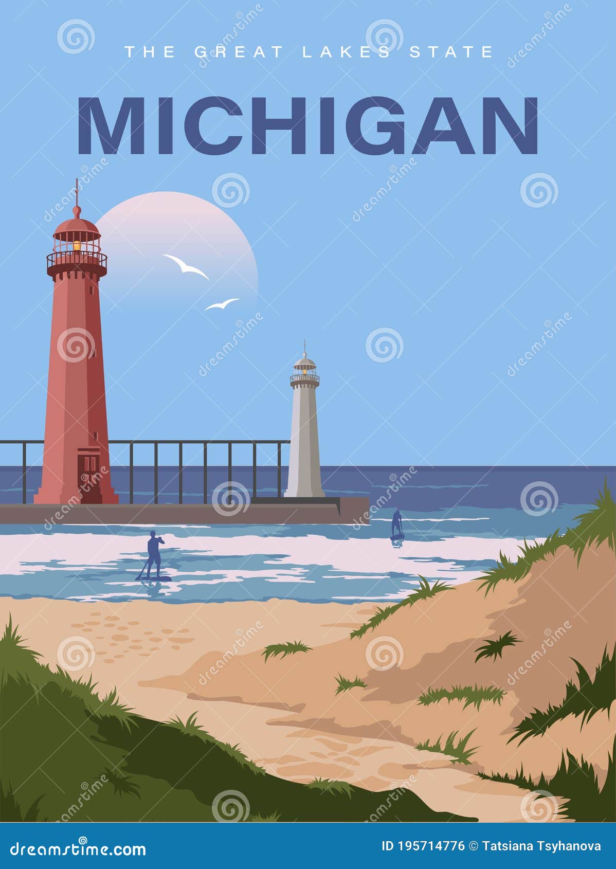 michigan. the great lakes state. touristic banner in 