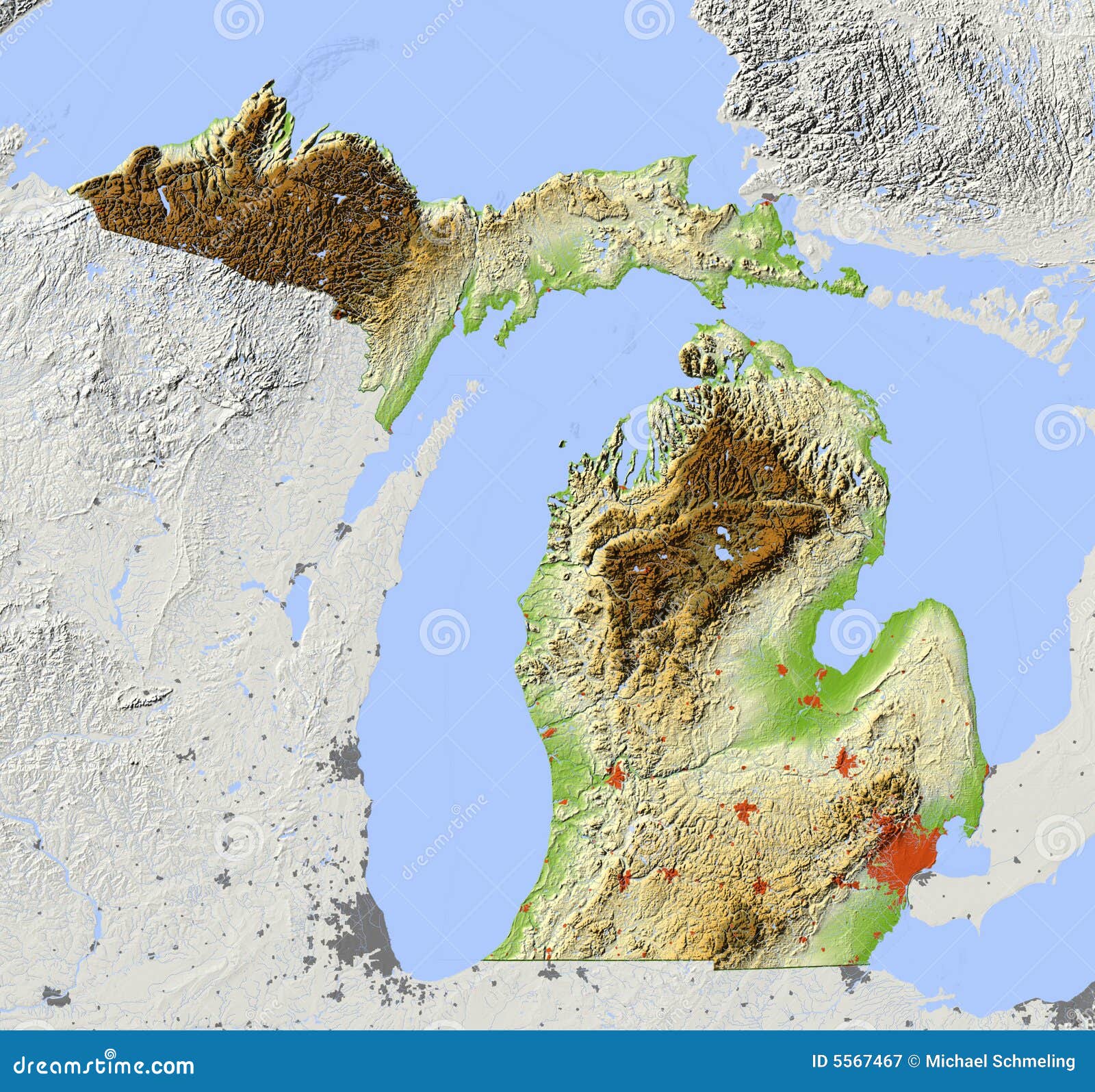 Michigan Topographic Map With Counties