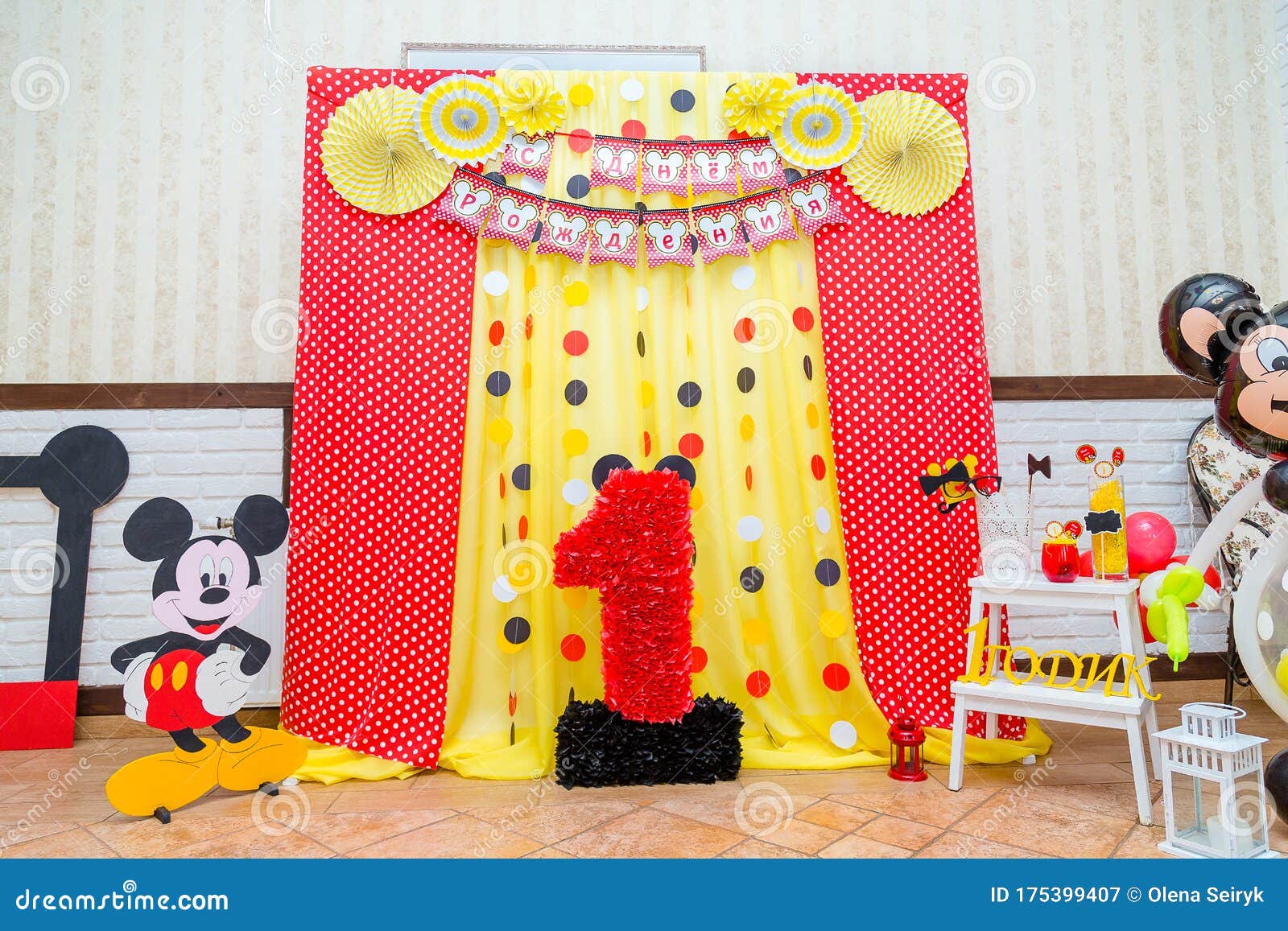 Mickey Mouse Party. Decorations with Walt Disney Cartoon for Children  Editorial Photography - Image of decor, izmail: 175399407