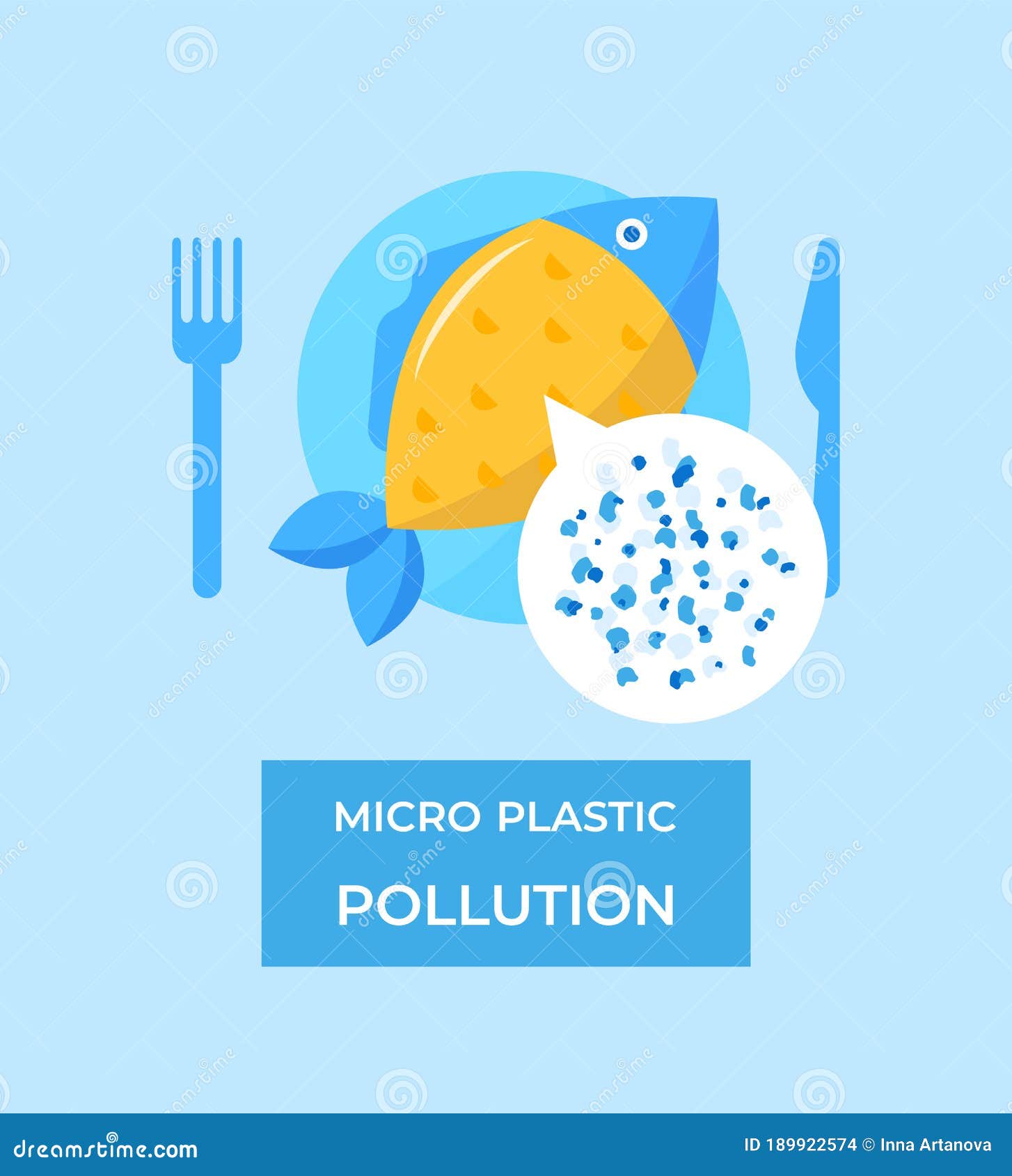 Micro Plastic Pollution Concept. Microplastic in Fish. Vector