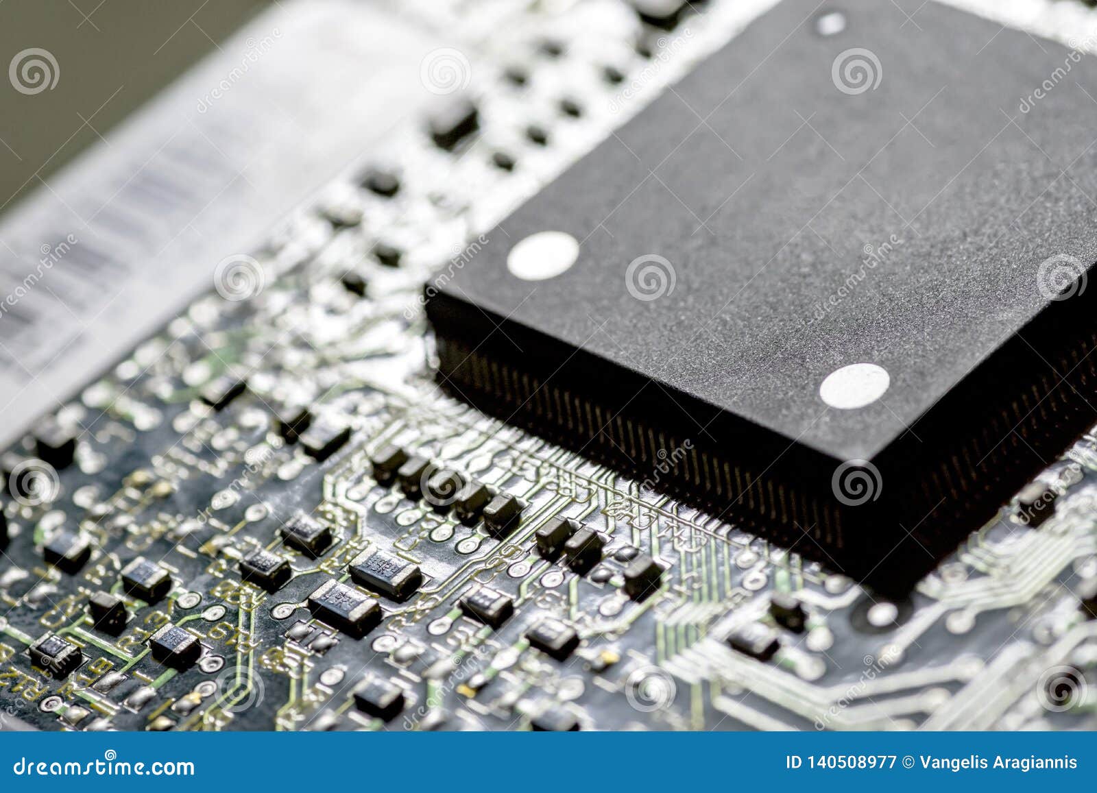 Microchips on a pc board stock image. Image of concept 140508977