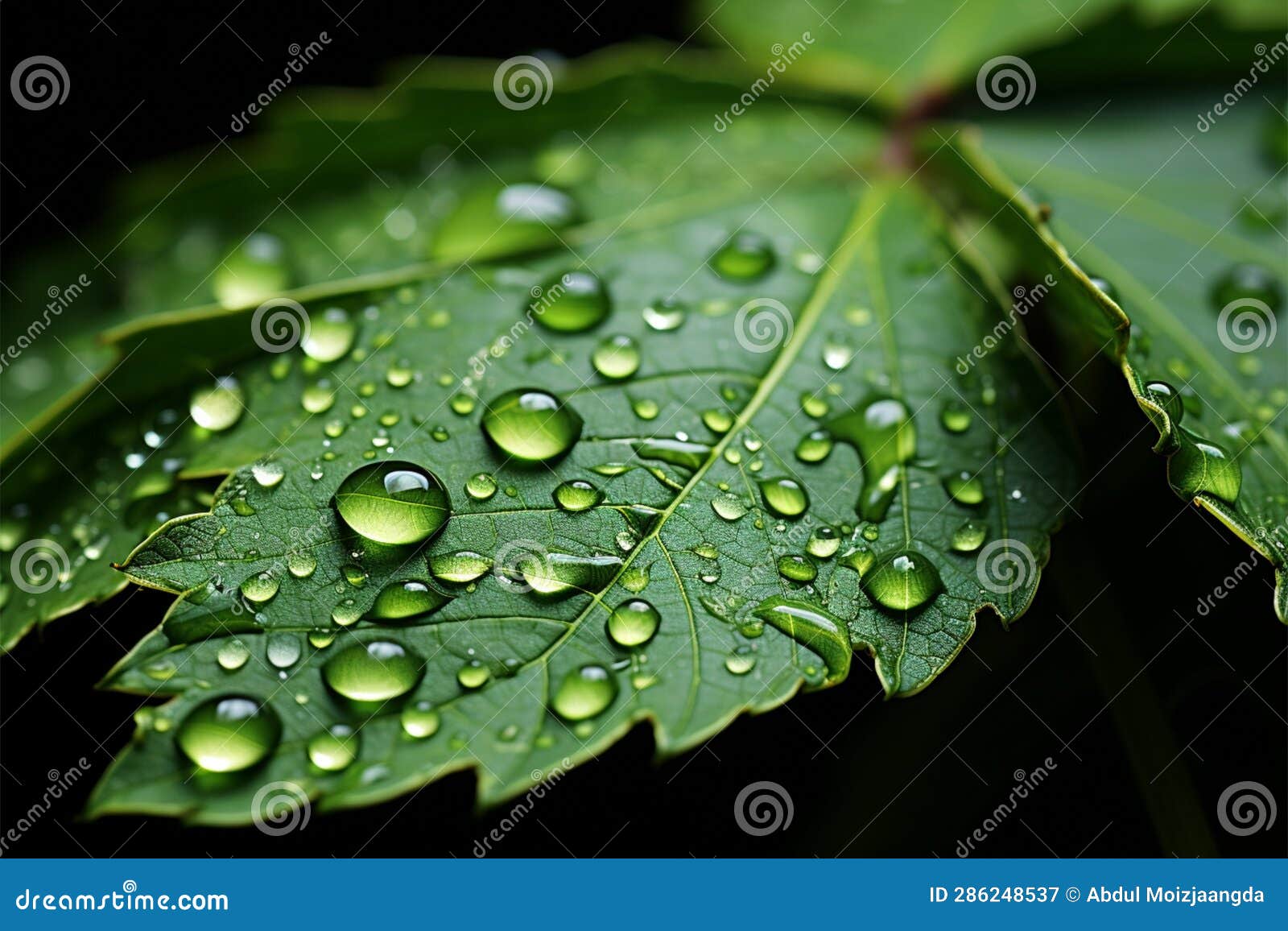 microcosmic view water drips from leaf