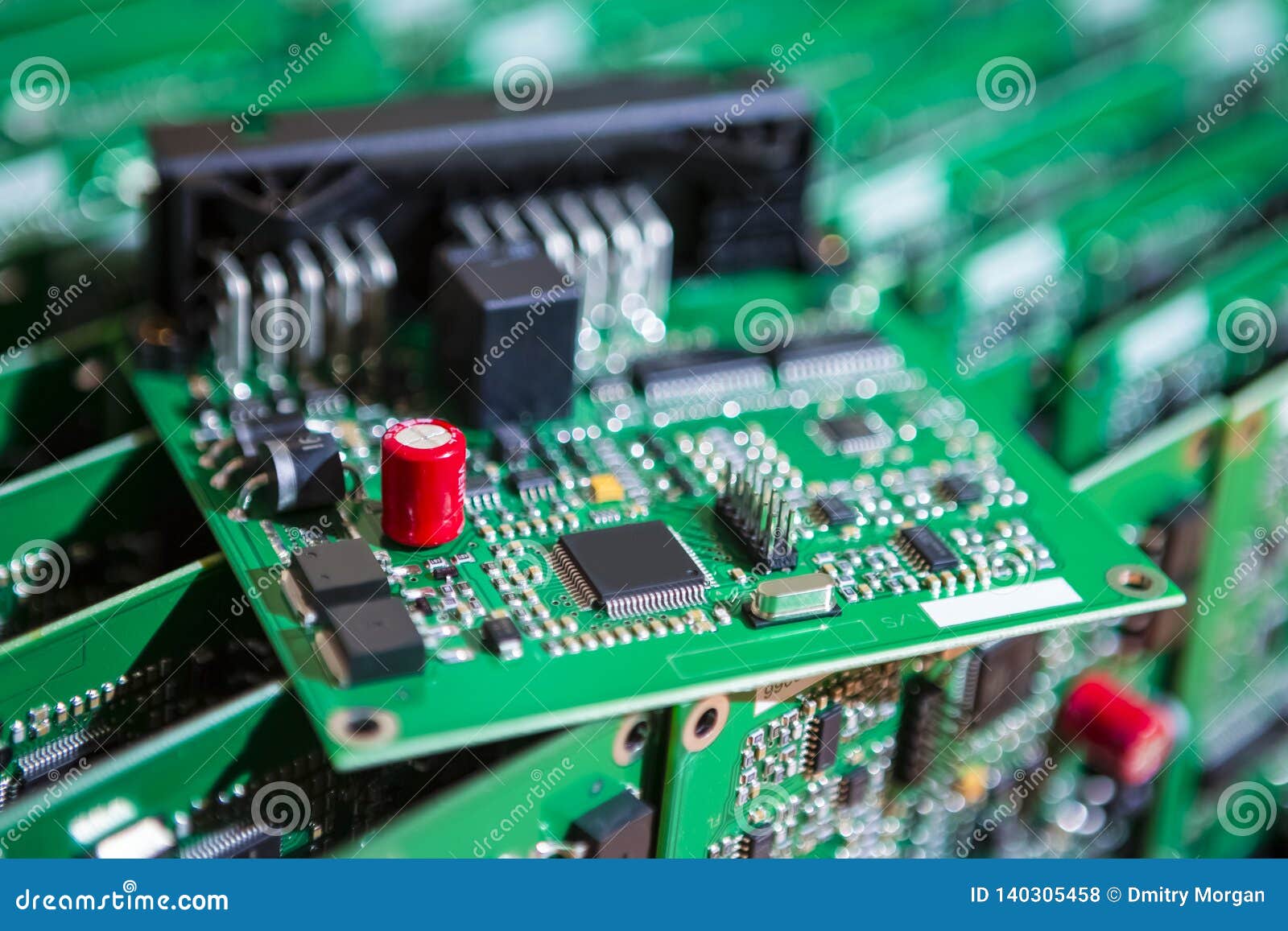 Microelectronics Industry and Manufacturing. Stack of Produced Printed