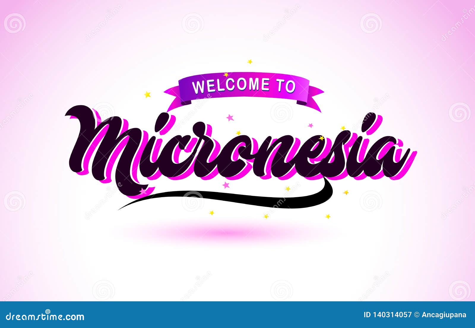 micronesia welcome to creative text handwritten font with purple pink colors 