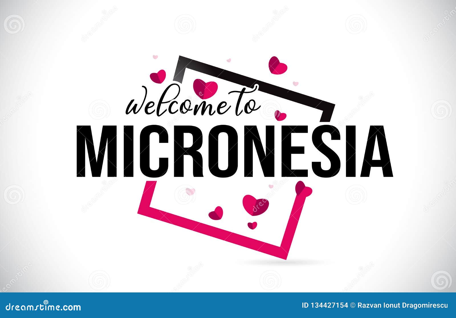 micronesia welcome to word text with handwritten font and red hearts square