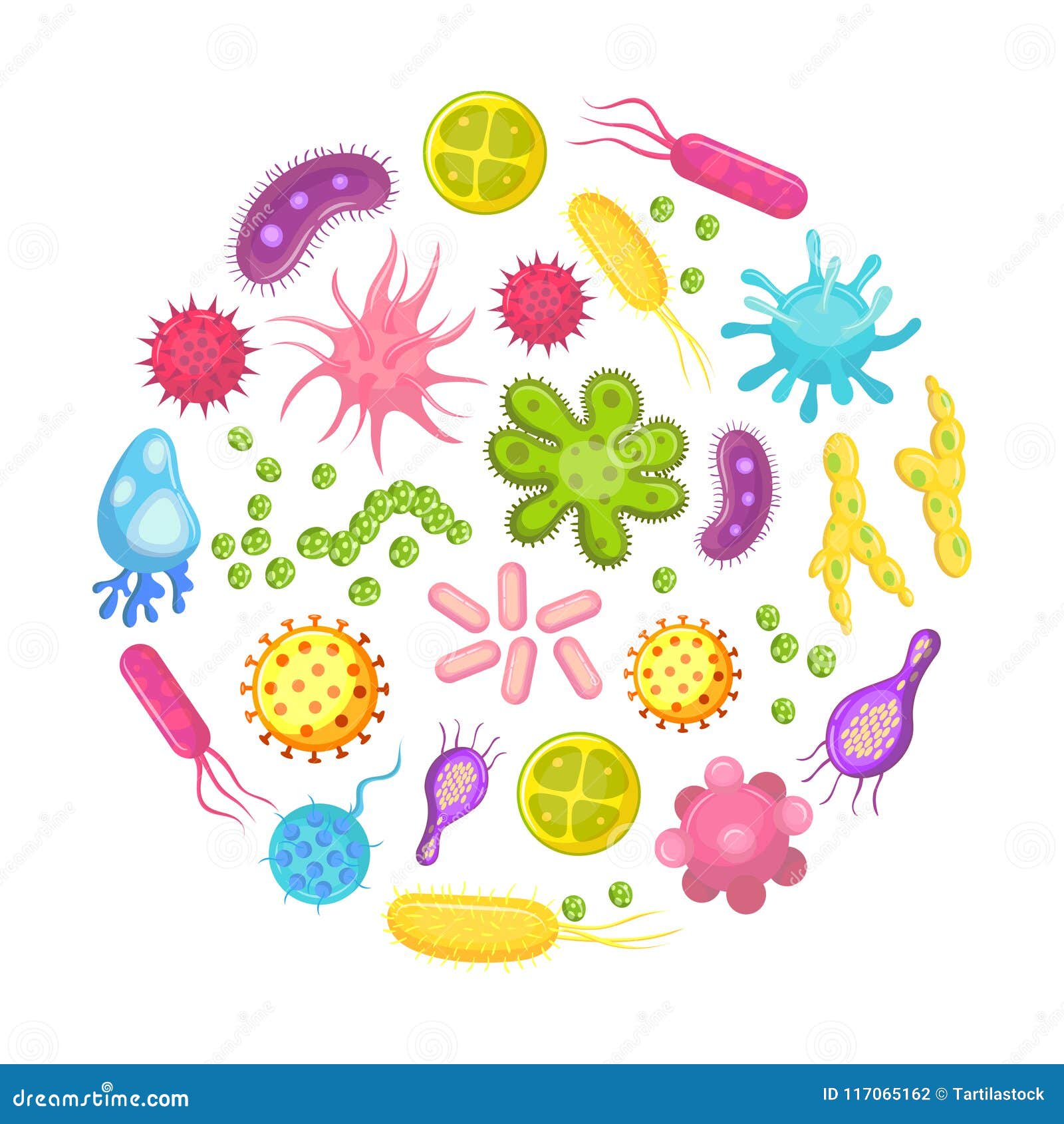 microorganism, bacteria, virus cell, disease bacterium and fungi cells. micro organism, diseases and viruses cartoon