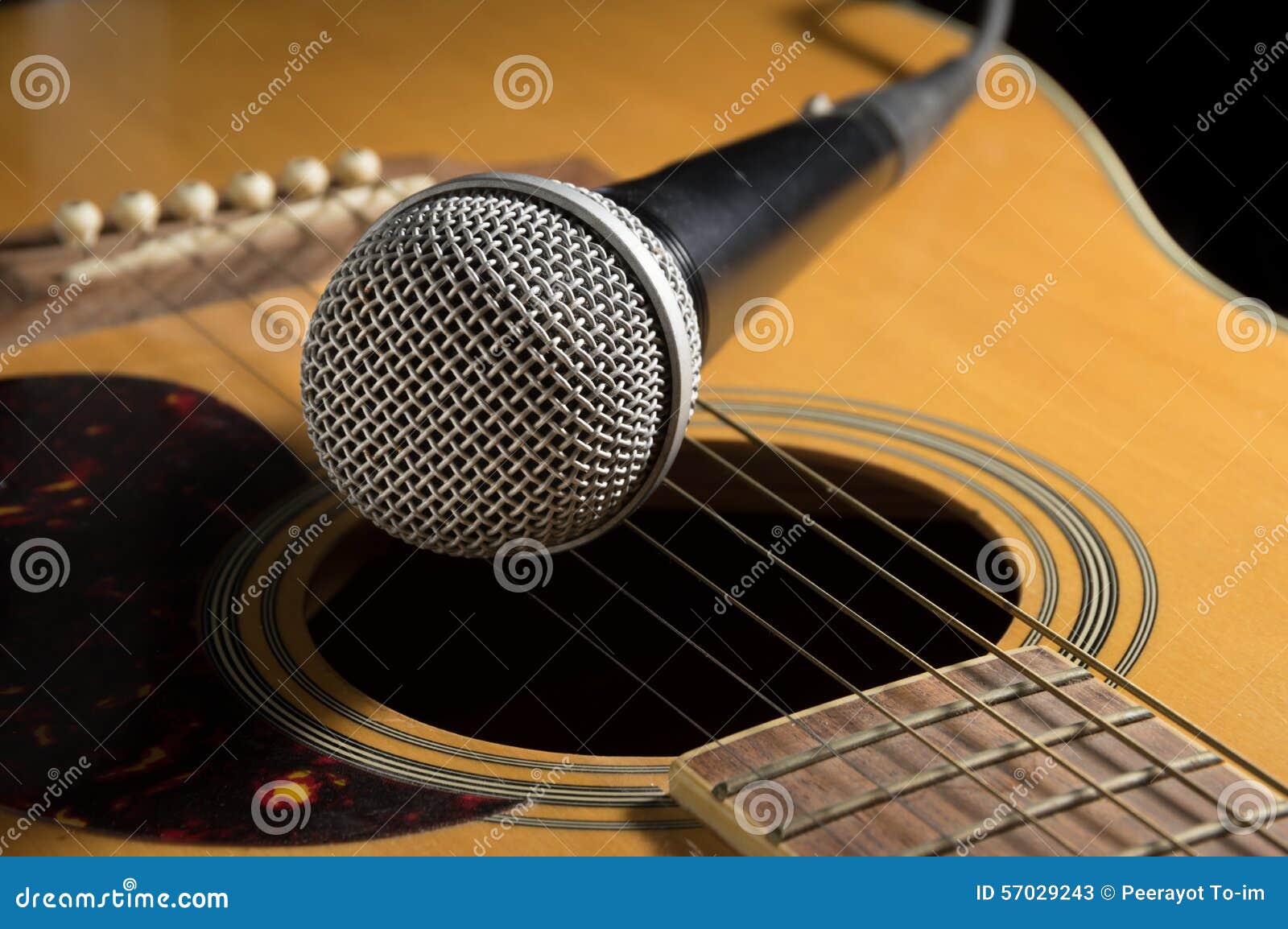 Microphone on Acoustic Guitar Stock Image Image of concert, chord