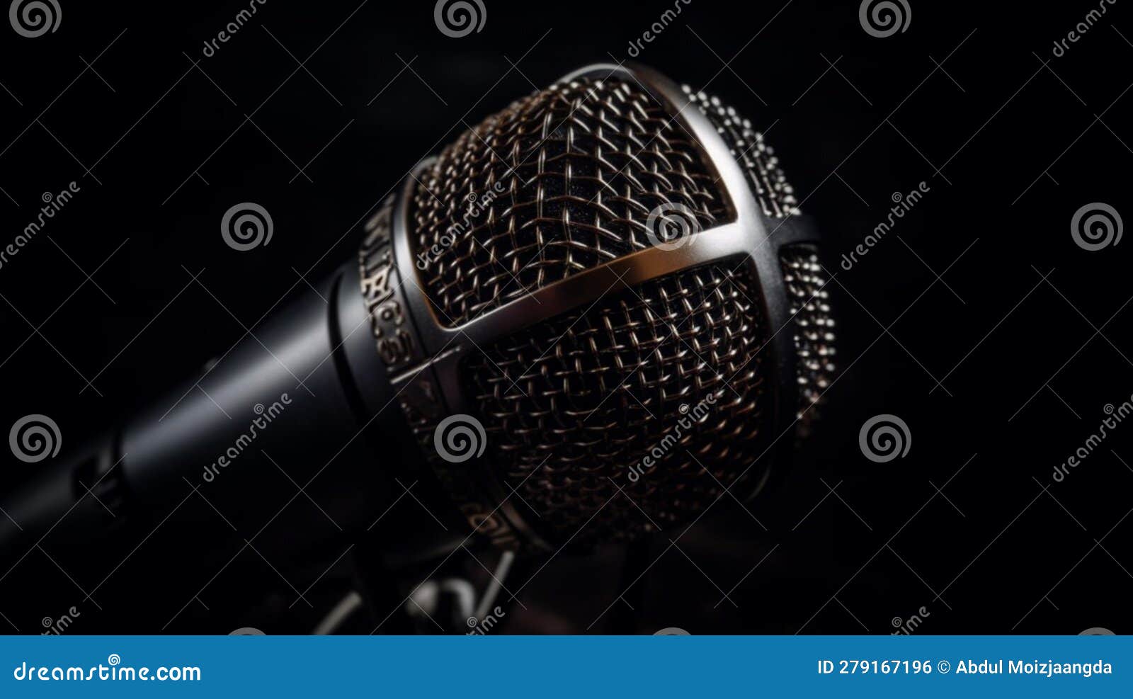 Microphone on Black Background with Copy Space Stock Illustration