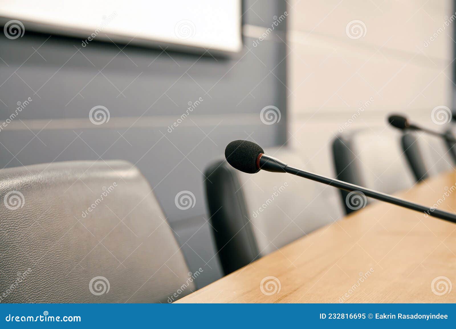 Close Up The Conference Microphone On The Meeting Table Or Board