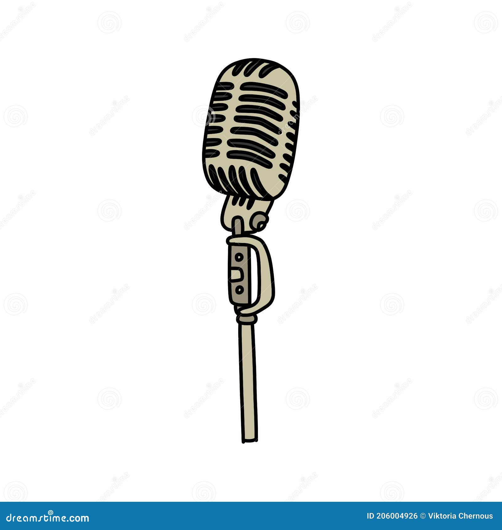 Microphone Doodle Icon, Vector Color Line Illustration Stock