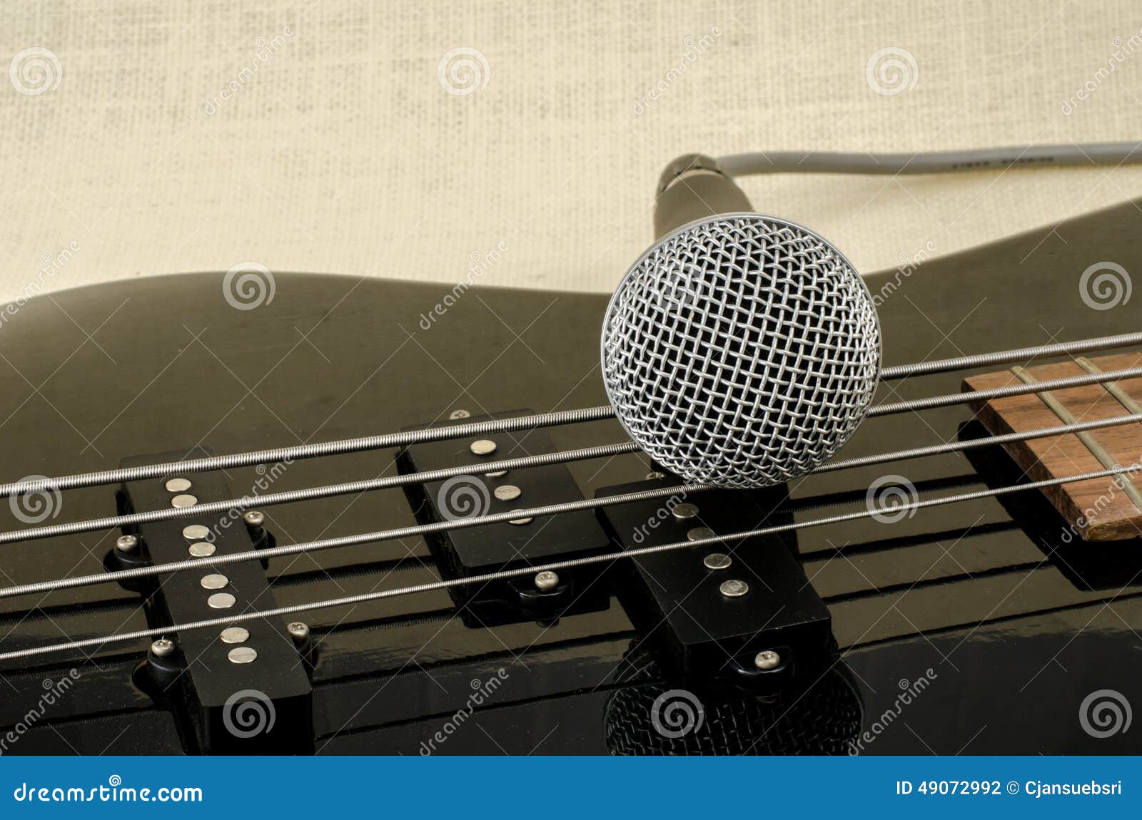 Microphone on Electric Bass Guitar Stock Photo Image of singer, black