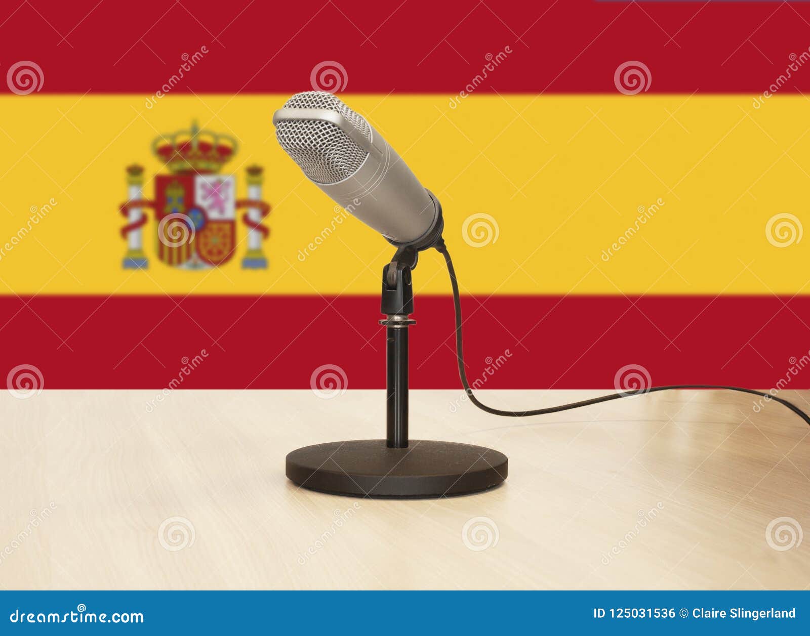 Microphone in Front of a Spanish Flag Stock Photo Image of flag