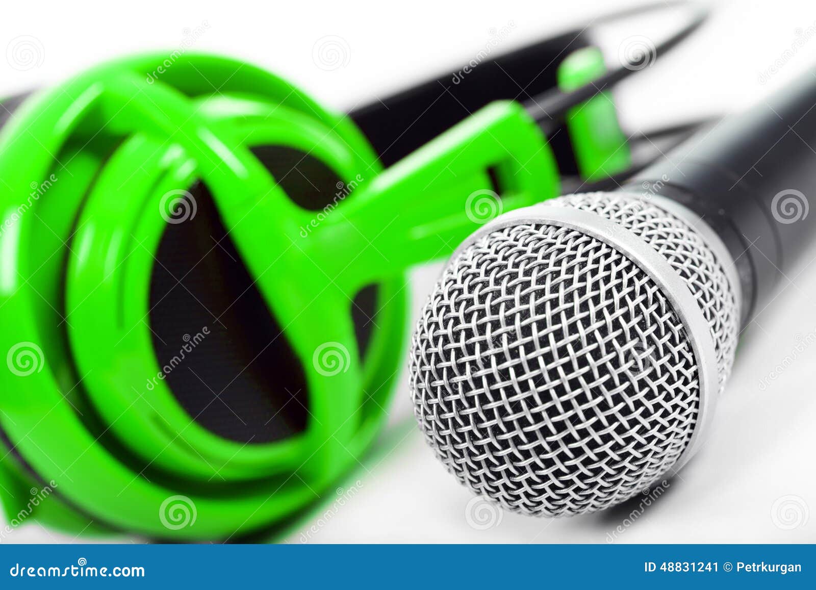 Microphone and Green Headphones Stock Image Image of green