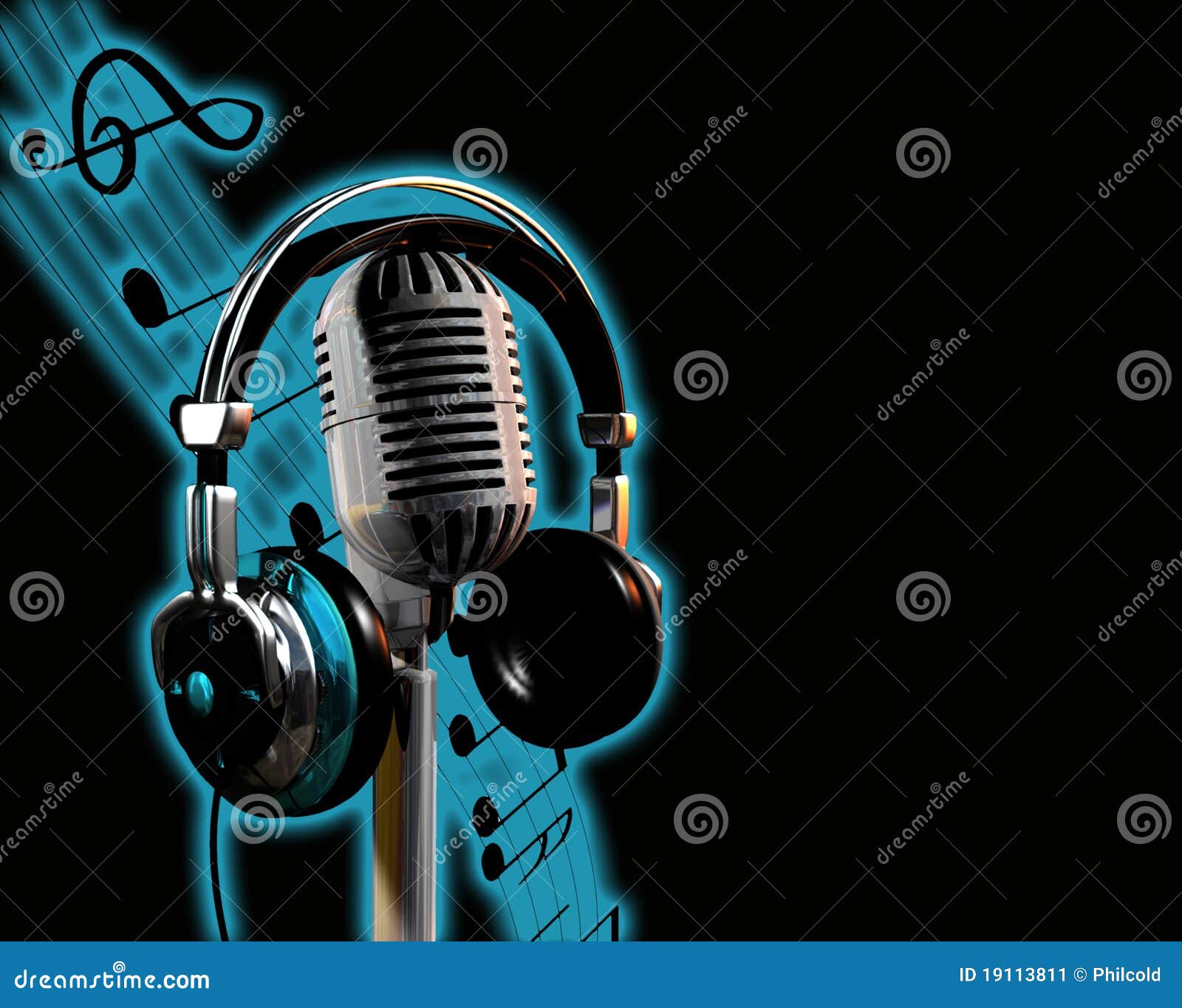 Microphone and headphones stock illustration. Illustration of music