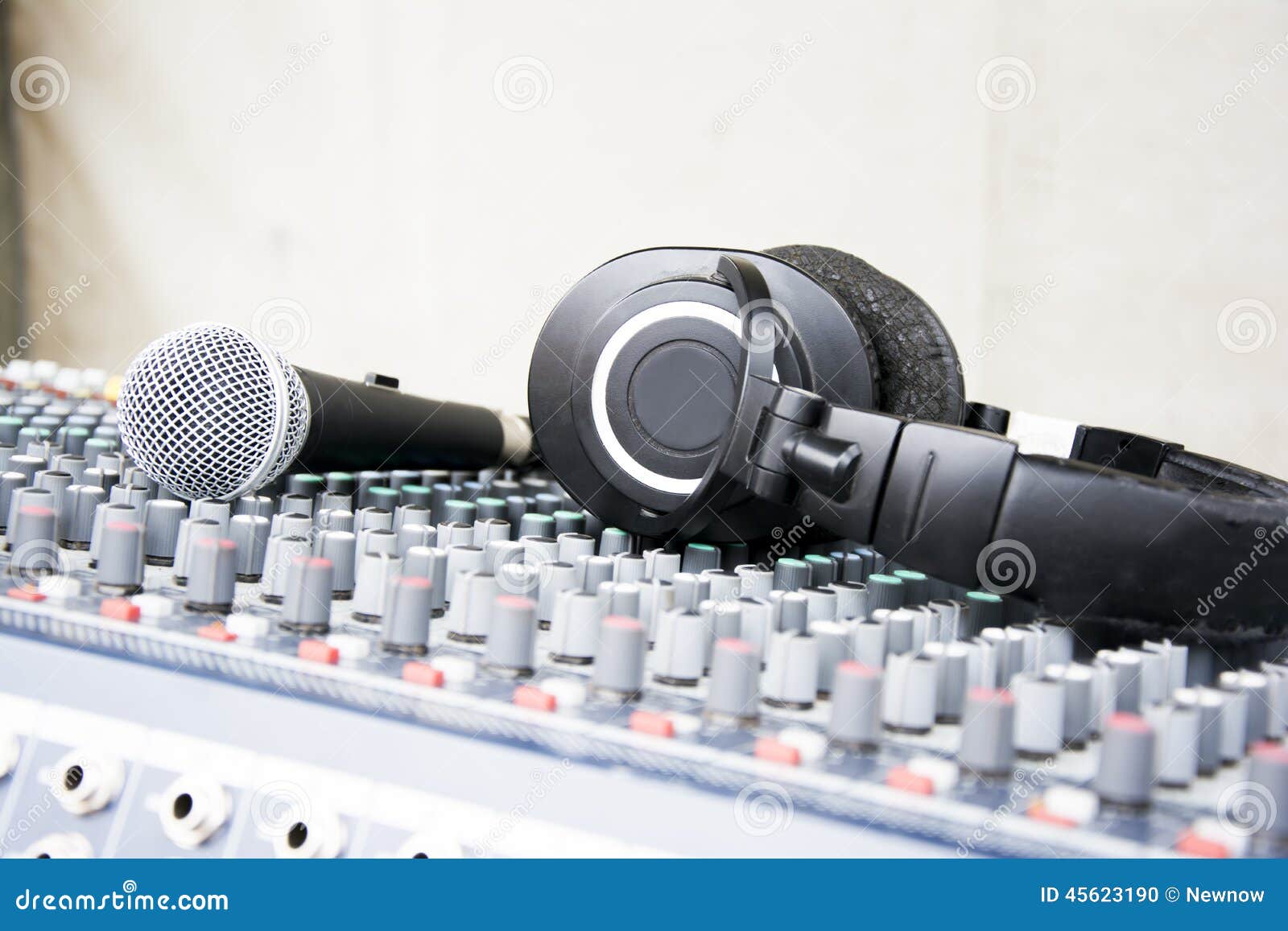 Microphone and Headphones on a Console Stock Photo Image of equipment