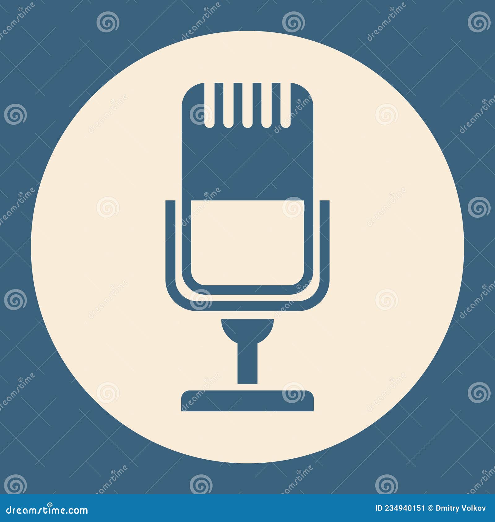 Microphone Icon in Vintage Style, Blue Microphone Icon Made in Flat