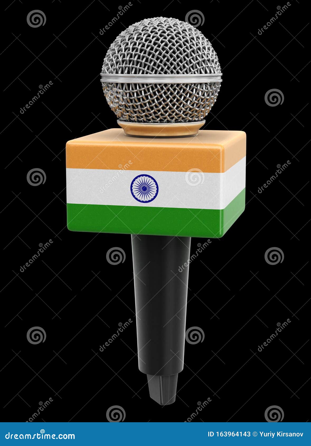 Microphone with Indian Flag. Image with Clipping Path Stock