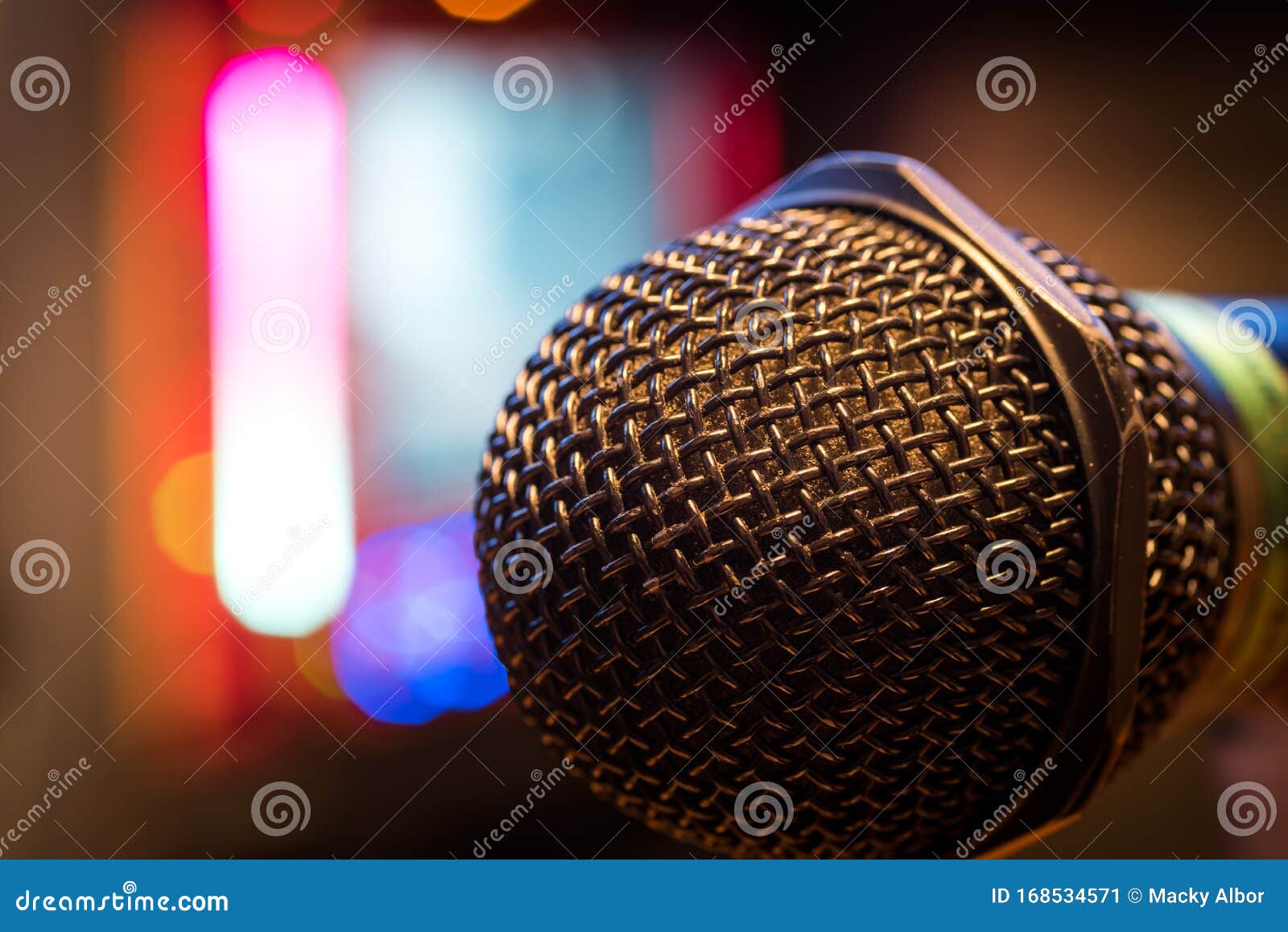 Microphone in a Karaoke Bar. Stock Image - Image of nightlife, light:  168534571