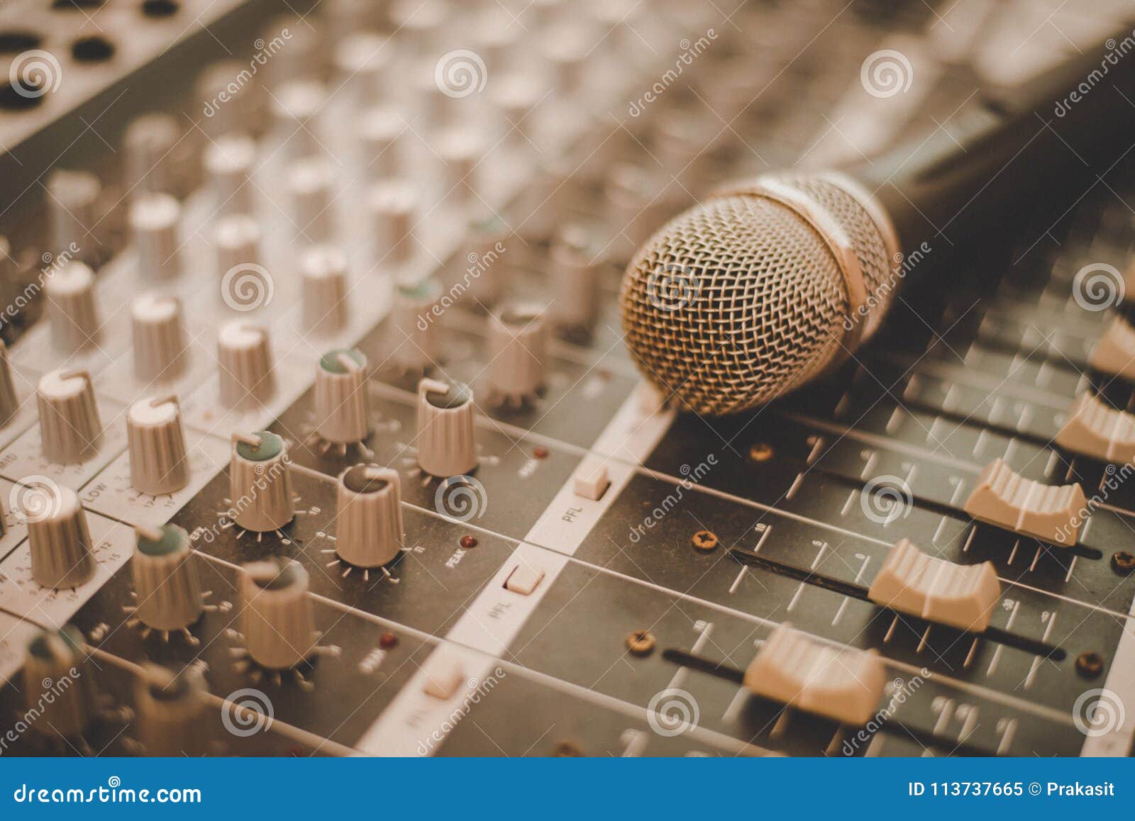 Microphone and Mixer Console Electronic Sound Generator Music Stock