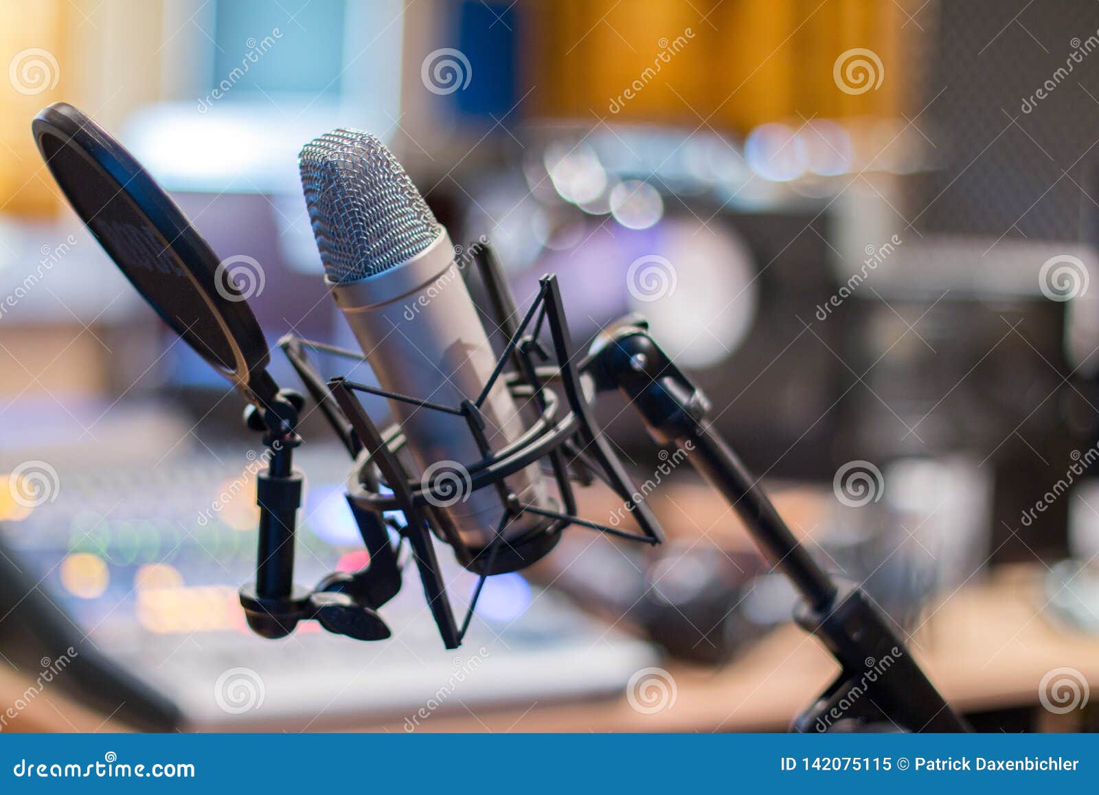 Microphone in a Professional Recording or Radio Studio, Equipment in the  Blurry Background Stock Image - Image of microphone, clubbing: 142075115