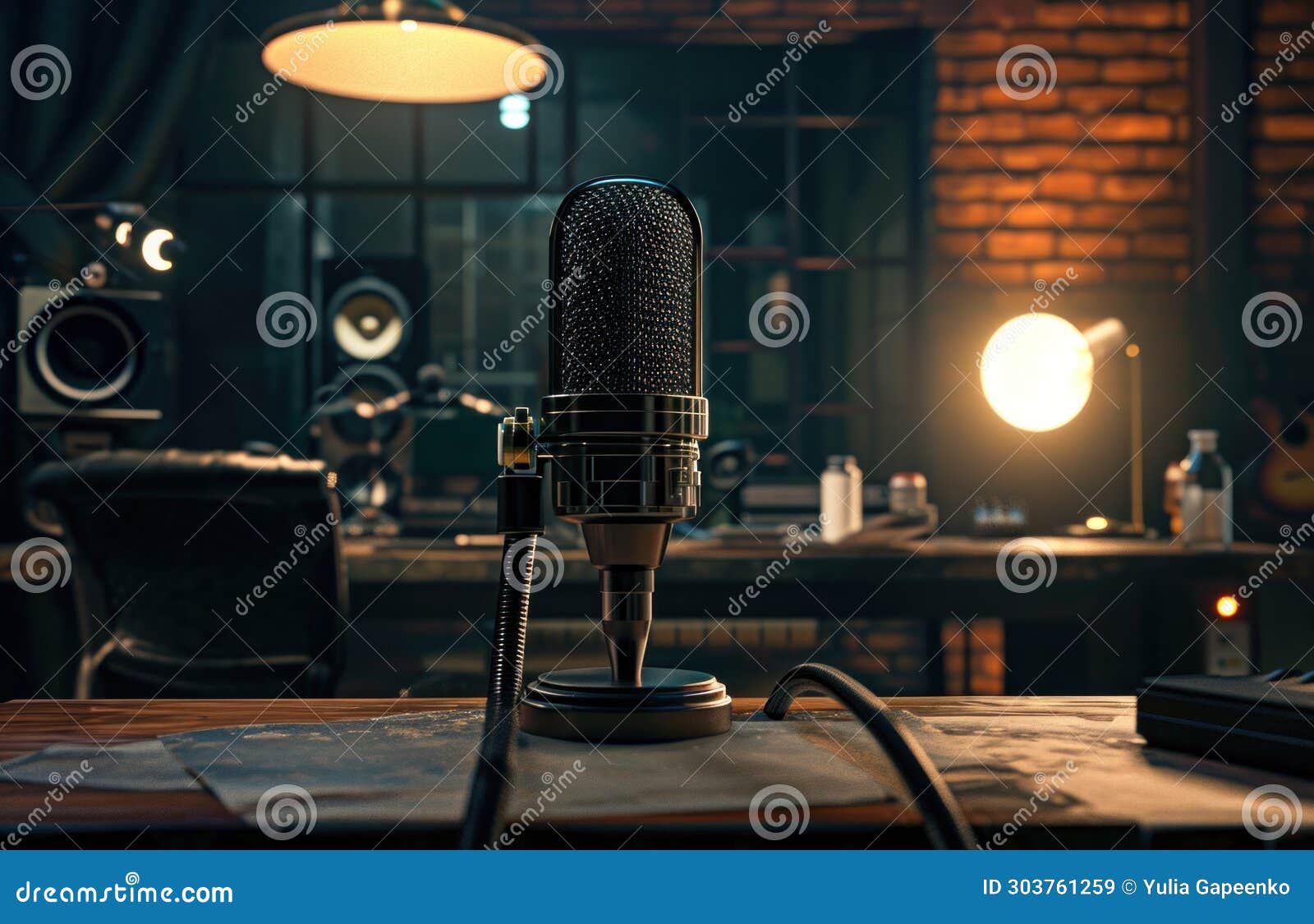 A Microphone Sits on a Desk in a Recording Studio Stock Image Image of professional