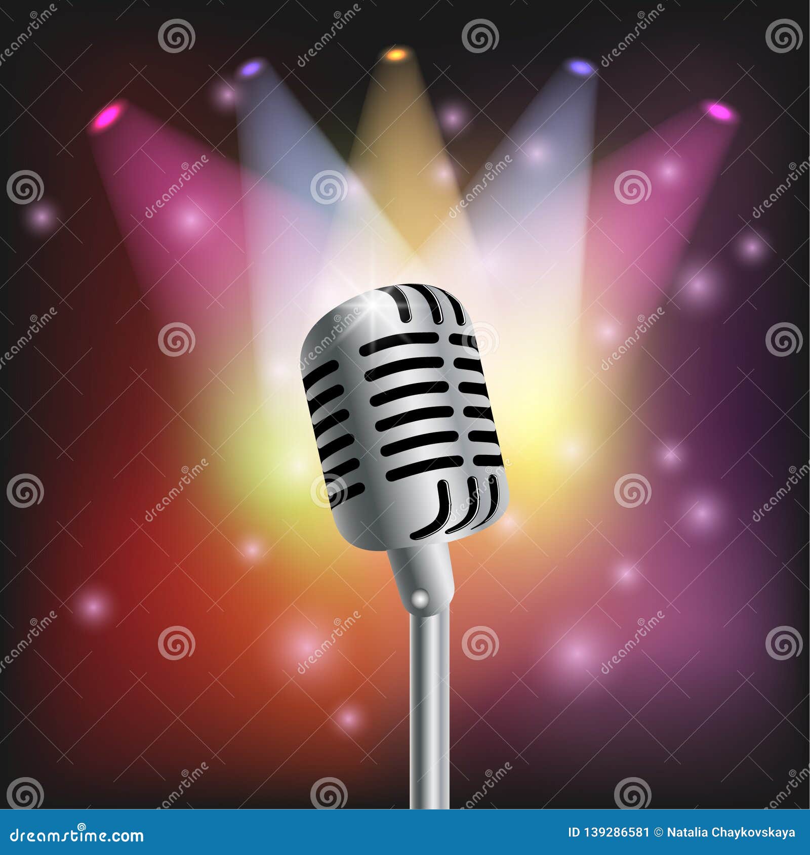 Microphone in the  before the Concert. Vector Illustration  Stock Illustration - Illustration of karaoke, smoke: 139286581