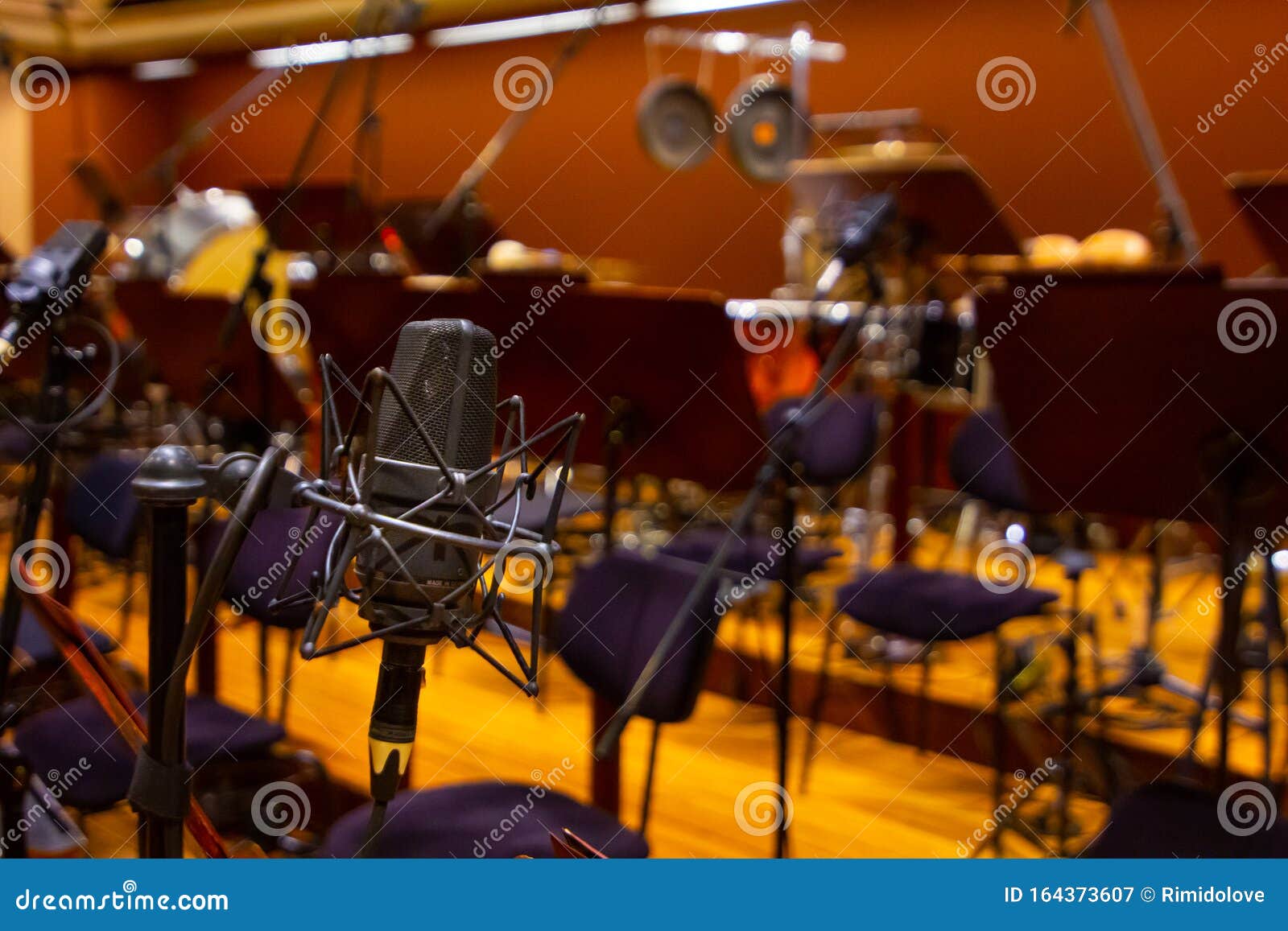 Microphone with a Stand Close Up. Instruments of the Orchestra in Philharmonia. Prague, 15.11.