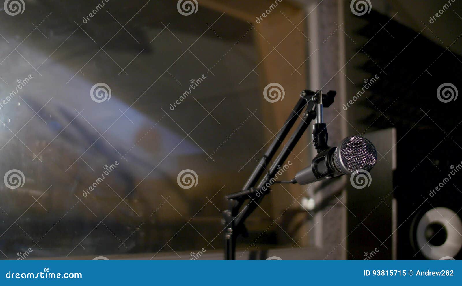 Microphone on a Stand Located in a Music Studio Recording Booth Under