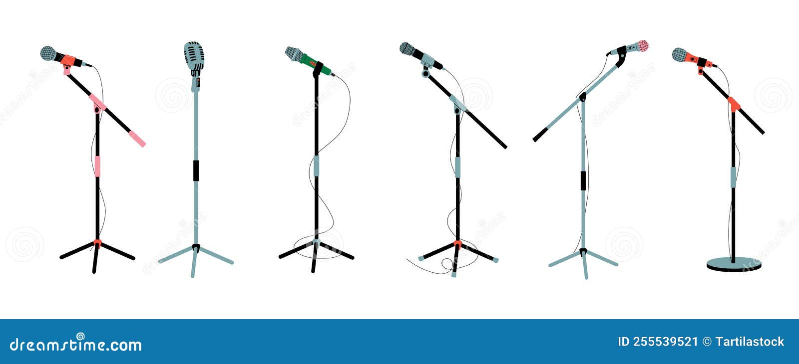Microphone on Stand. Mic Instruments for Concert Stage Performance