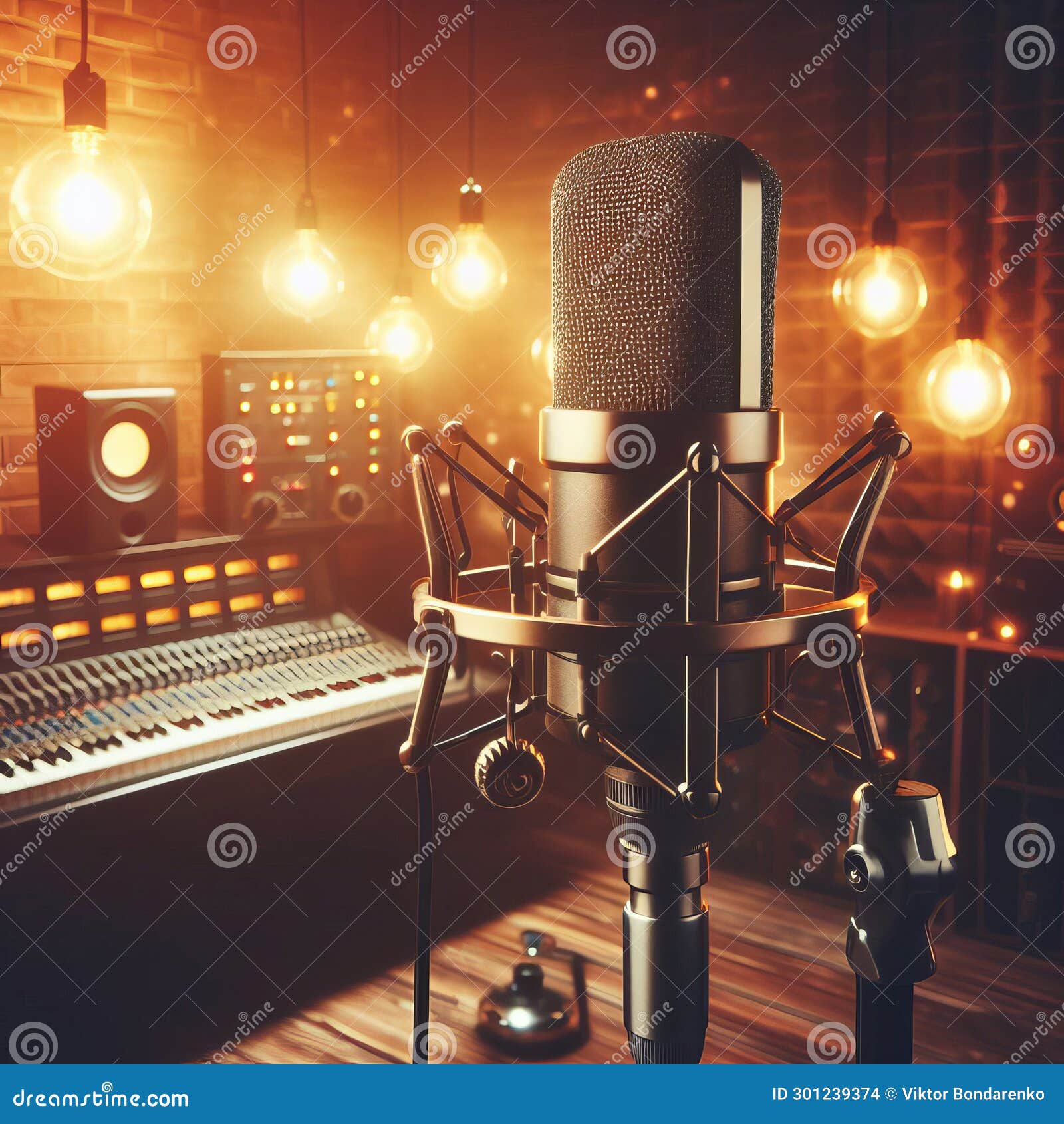 Microphone on a Vibration Suspension in a Music Studio Stock