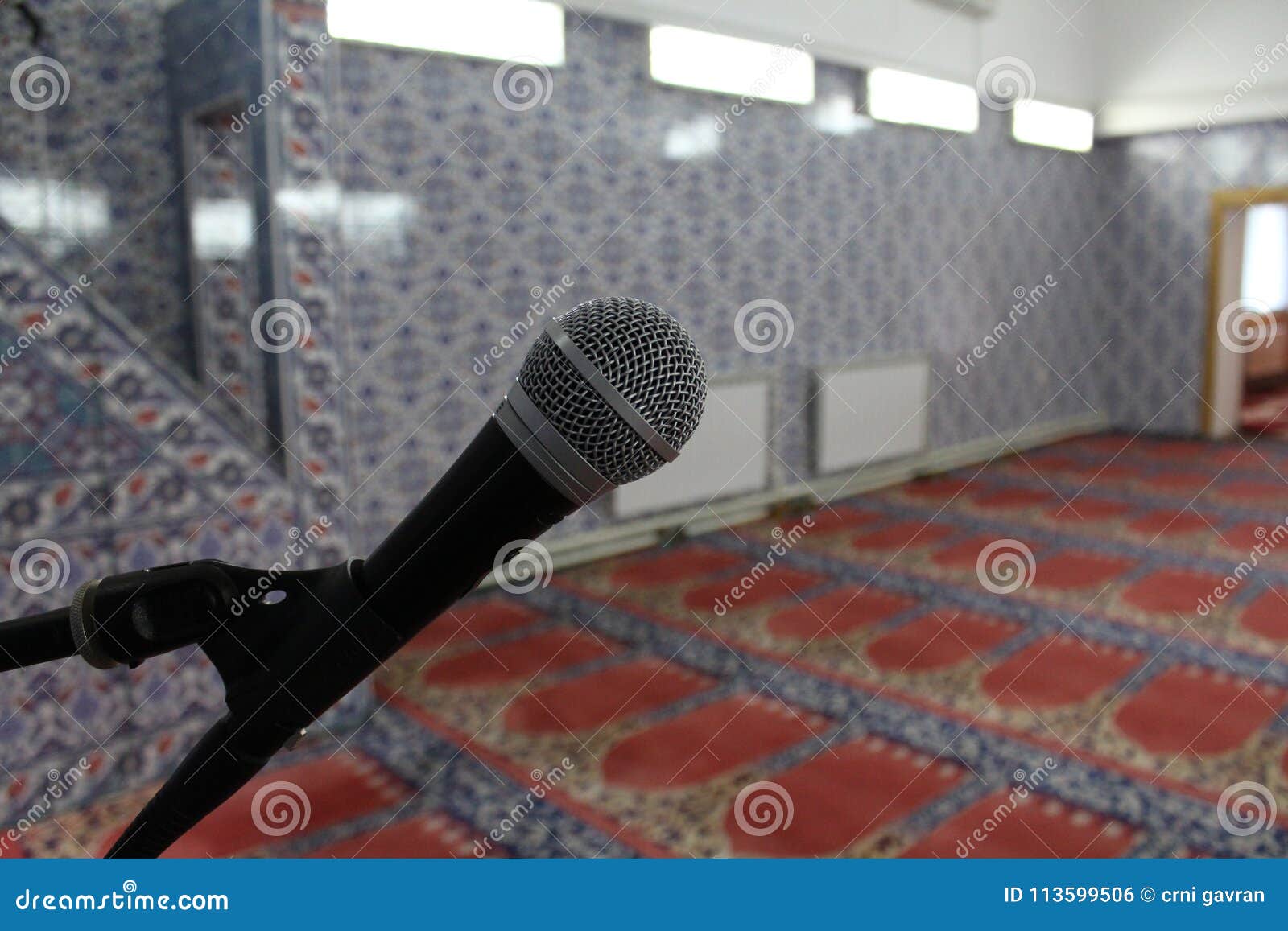 Microphone.Interior of the Mosque. Stock Photo Image of highlights