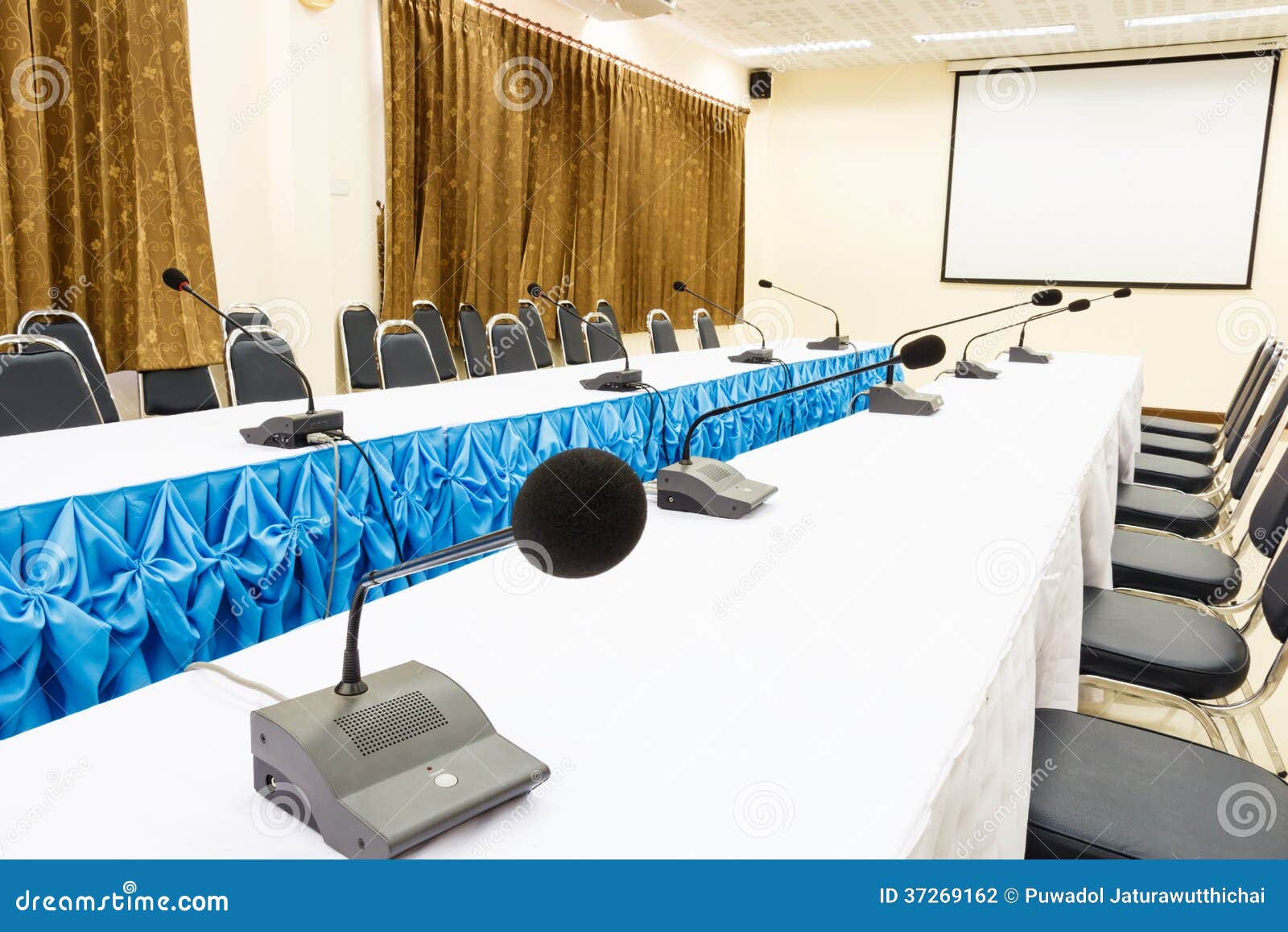 Microphones in a Conference Room Stock Photo Image of convention