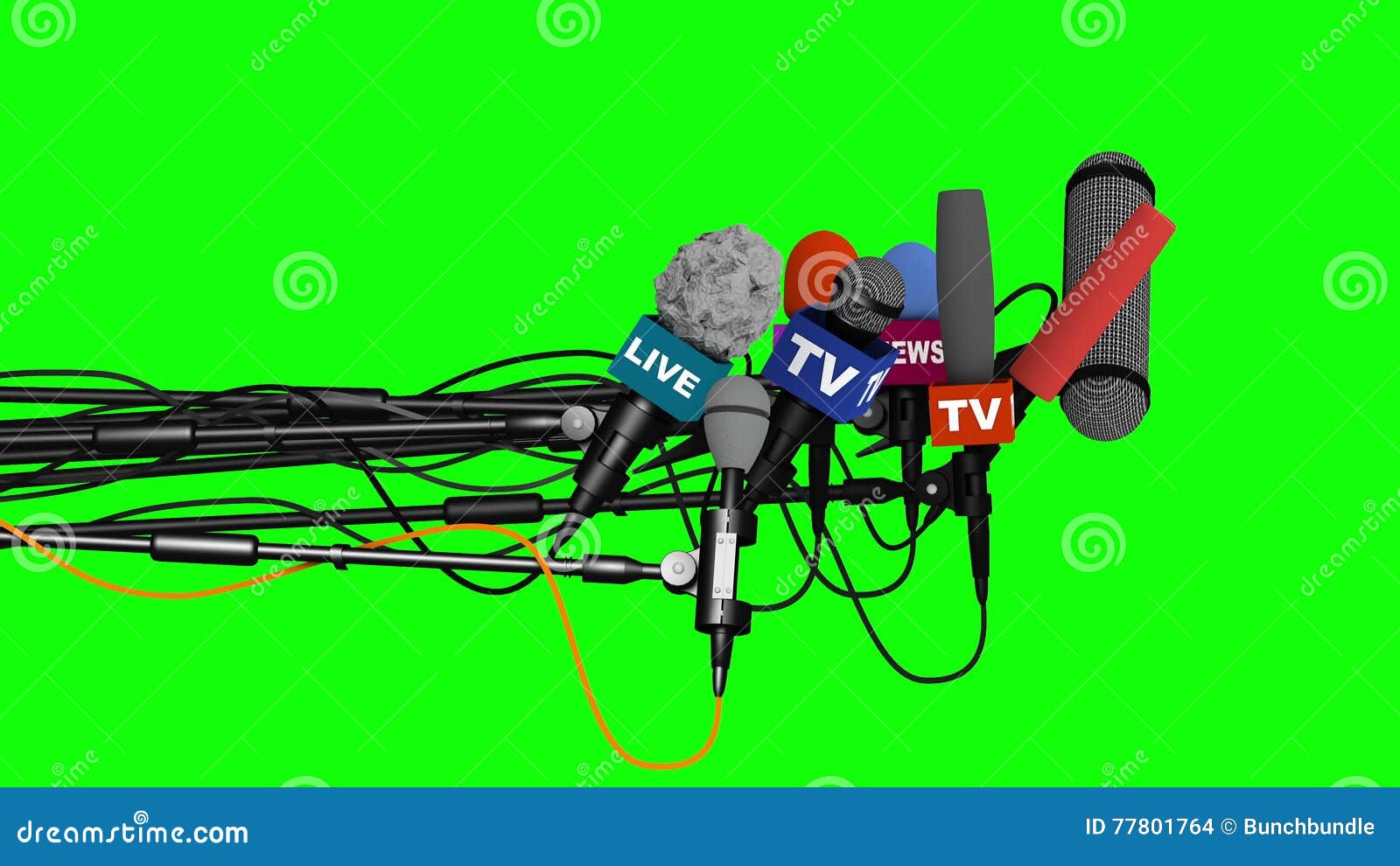 Microphones Prepare for Press Conference, Side View, 3D on Green Backdrop  Stock Footage - Video of public, radio: 77801764